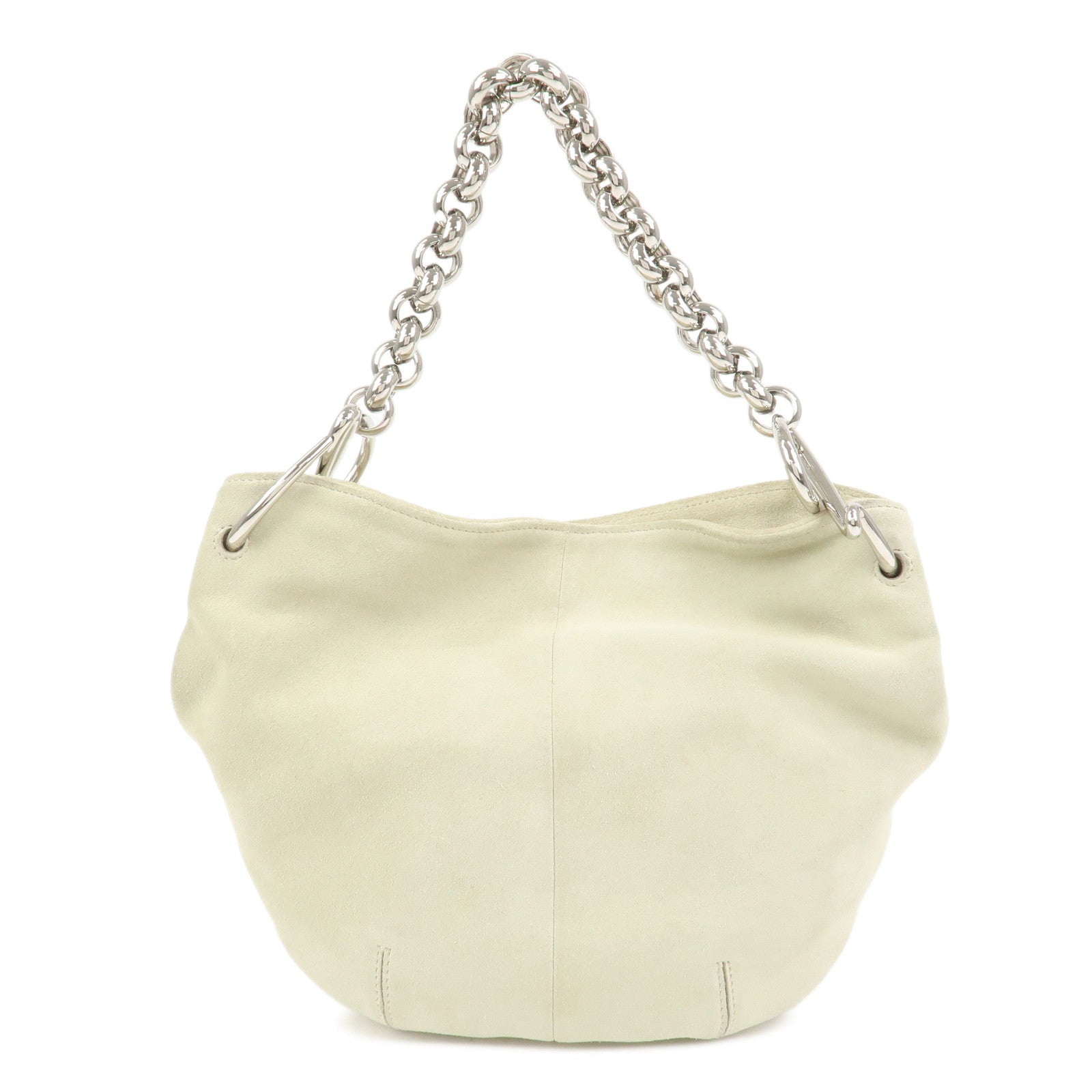 LOEWE Suede Chain Hand Bag Shoulder Bag Ivory Silver