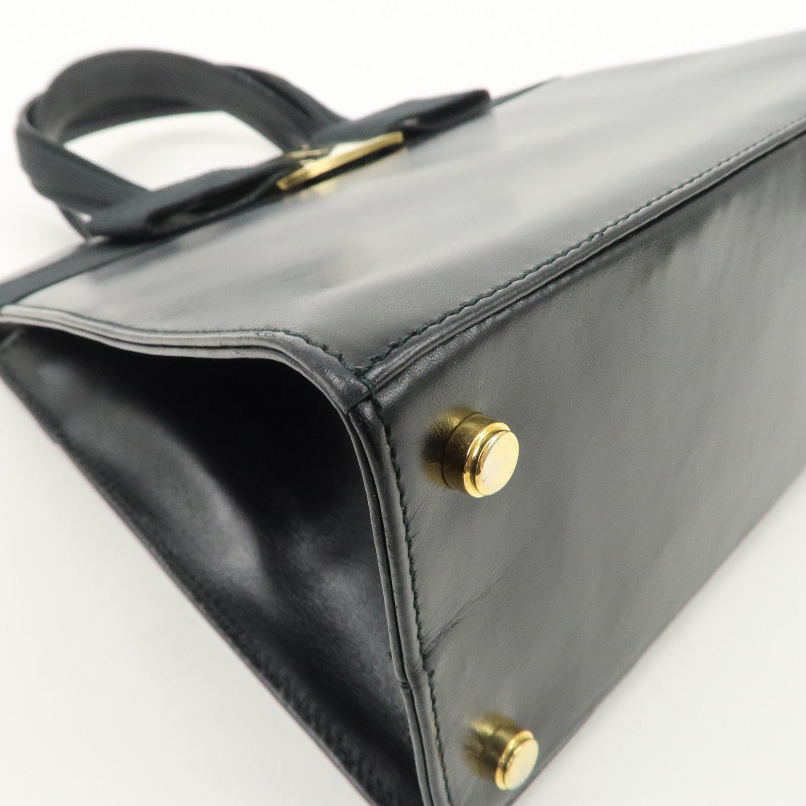 Ferragamo Gancini Leather 2Way Bag Hand Bag Shoulder Bag Black