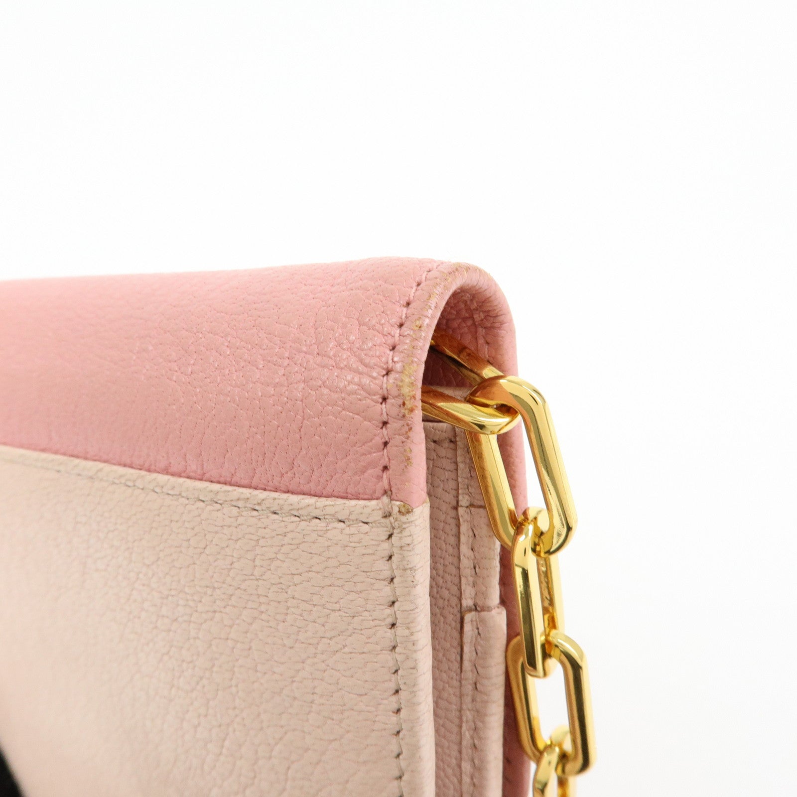 MIU MIU Madras Leather Chain Shoulder Wallet Bag Pink 5M1290