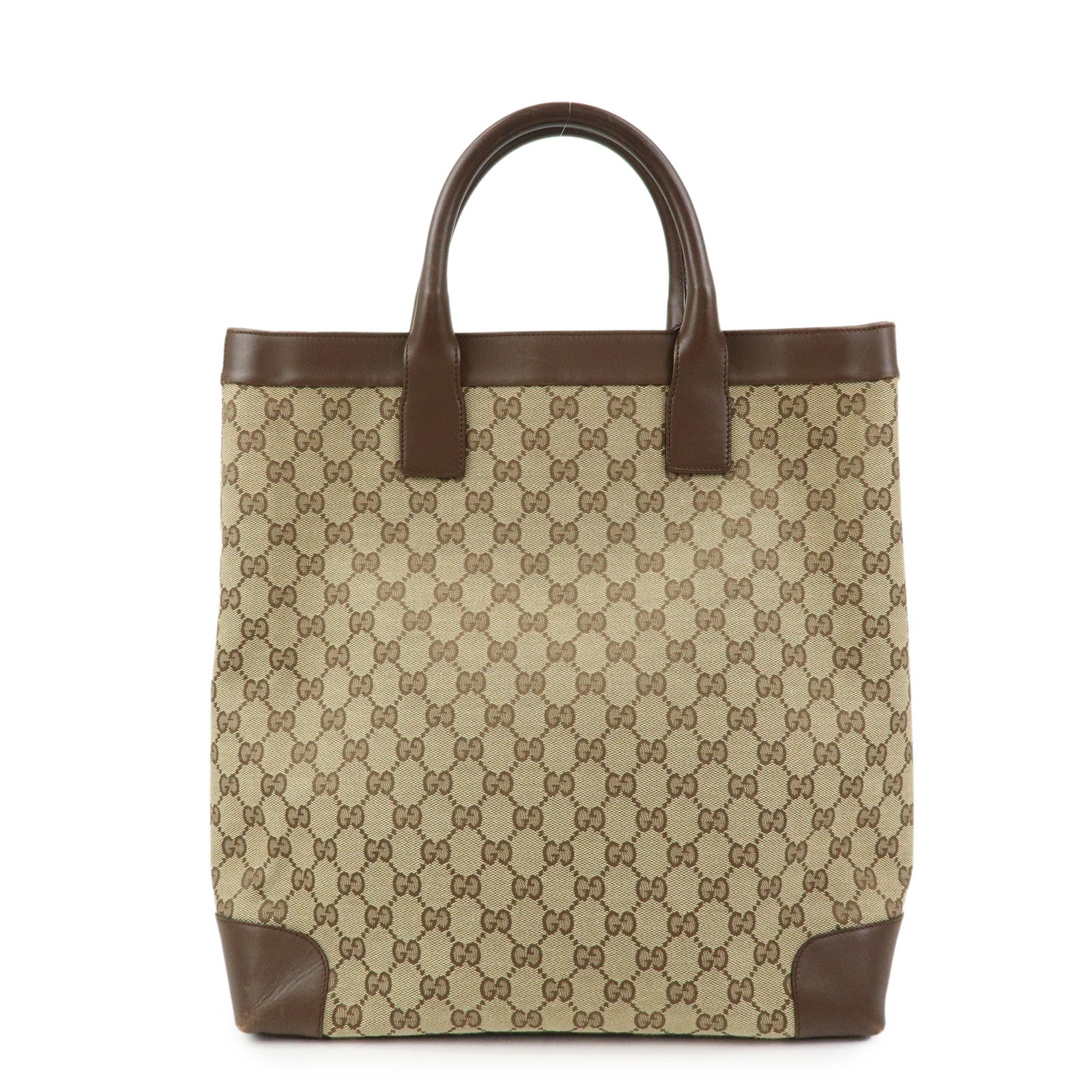 GUCCI GG Canvas Leather Tote Bag Hand Bag Beige Brown 002・1121
