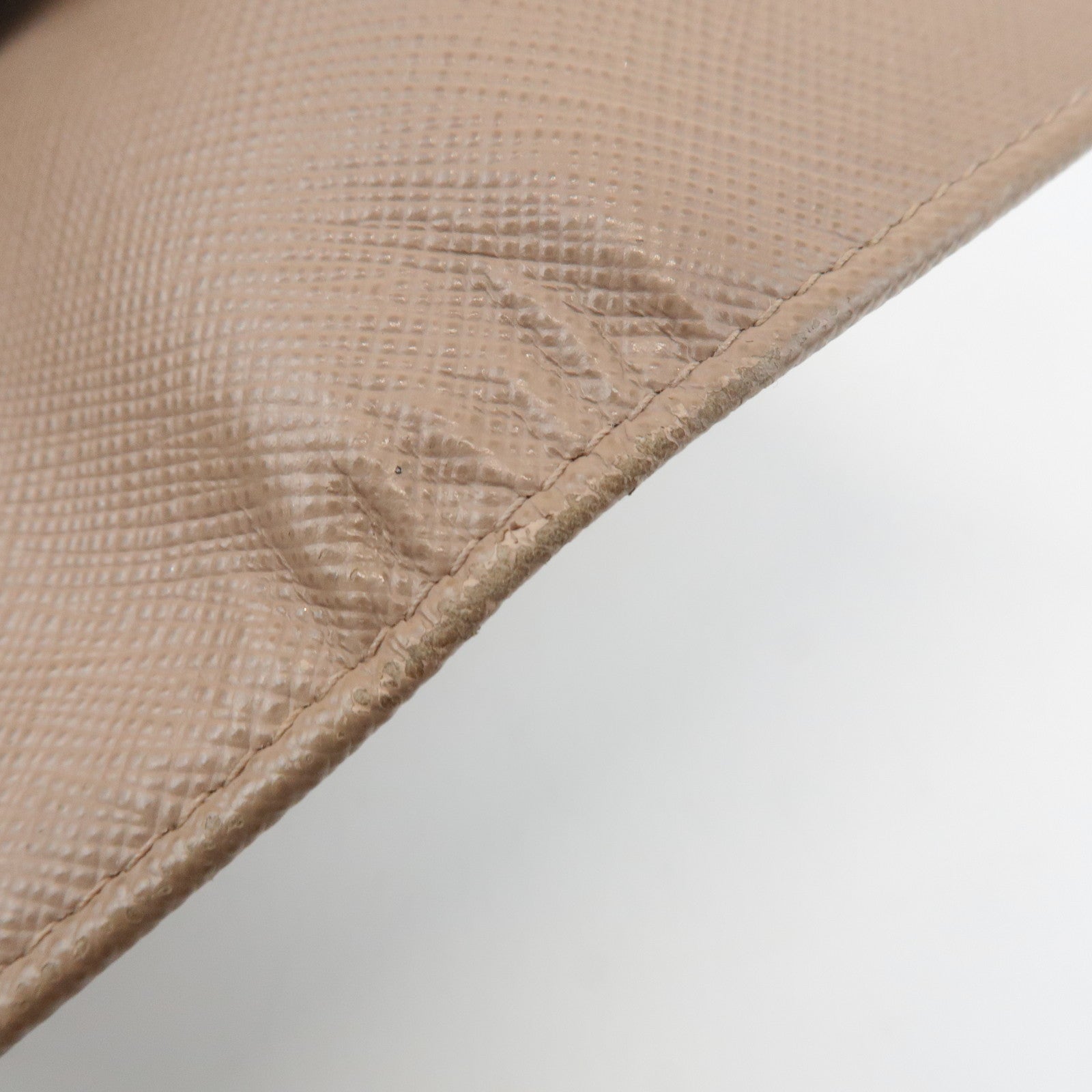 PRADA Logo Saffiano Leather Bi-Fold Small Wallet Beige 1MV204 Used