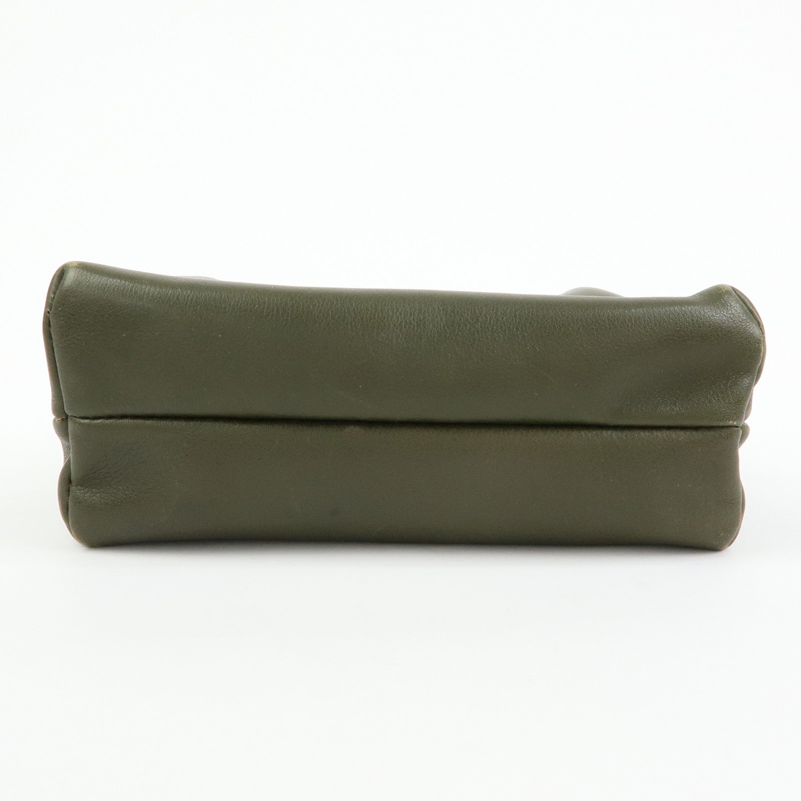 CELINE Logo Leather Accessory Pouch Cosmetic Case Khaki