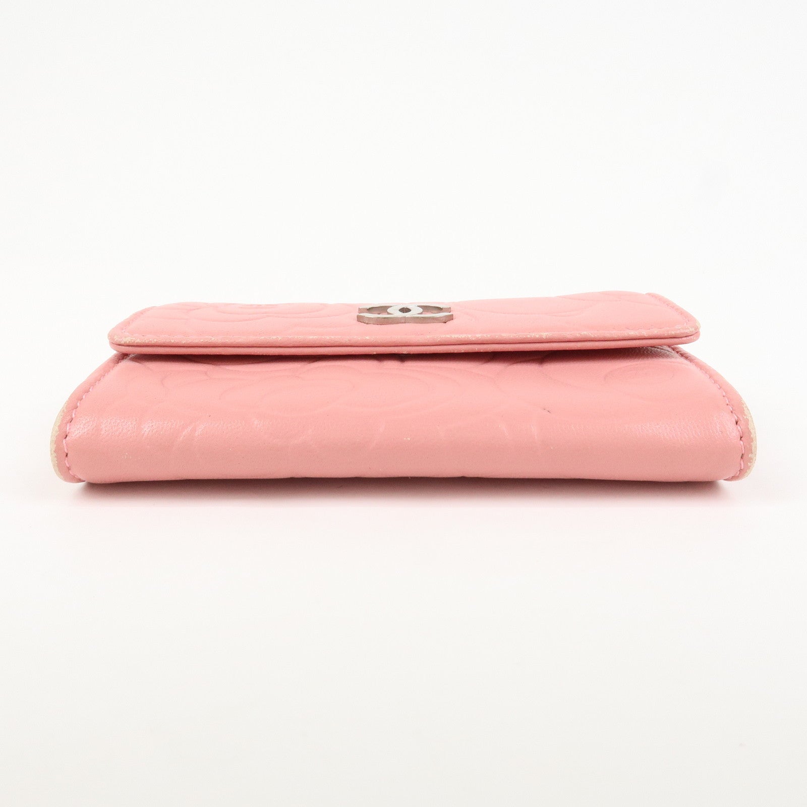 CHANEL Camellia COCO Mark Leather Card Case Card Holder Pink