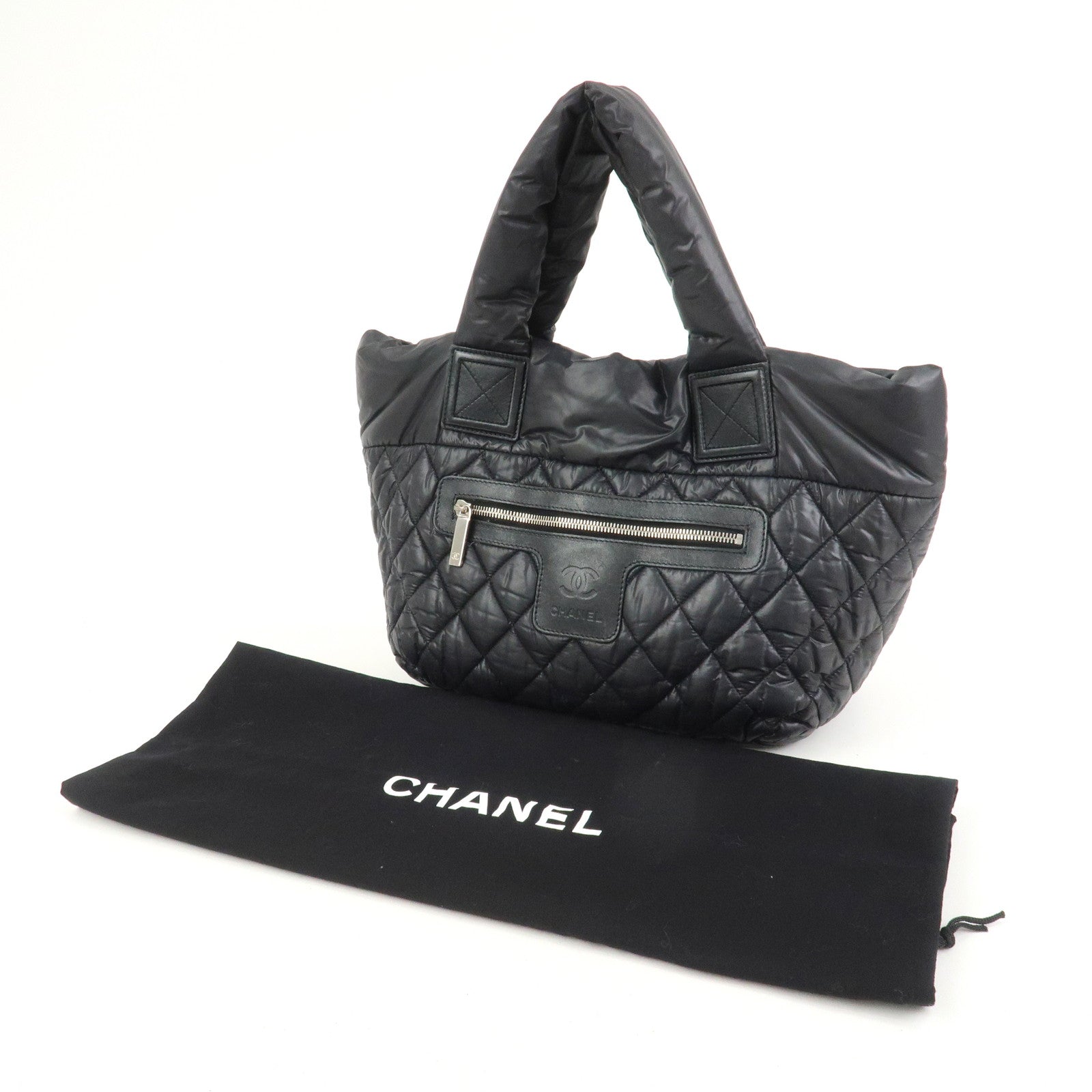 CHANEL COCO Cocoon PM Nylon Calf Leather Tote Bag Black A48610
