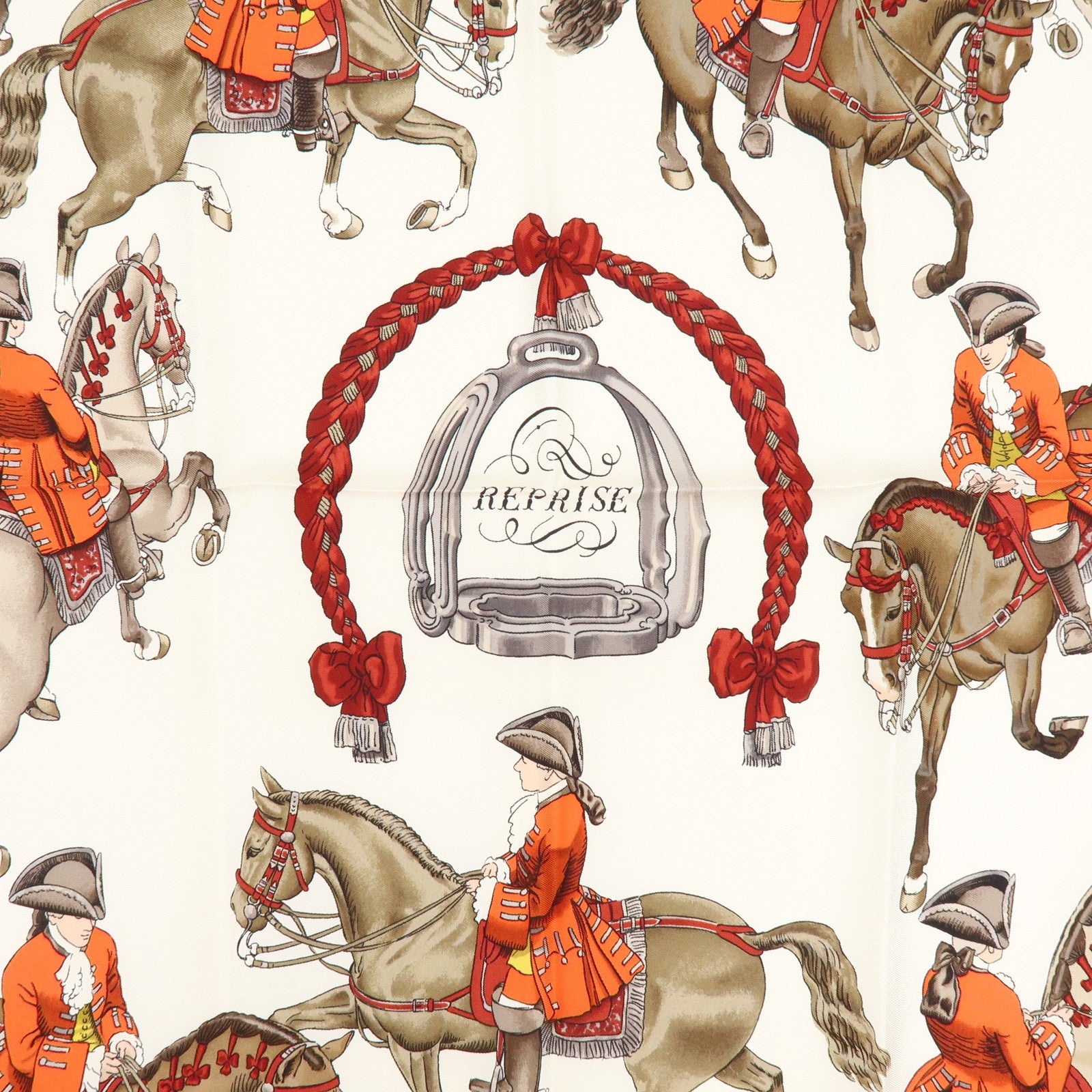 HERMES Carre 90 Silk 100% Scarf REPRISE Pink White