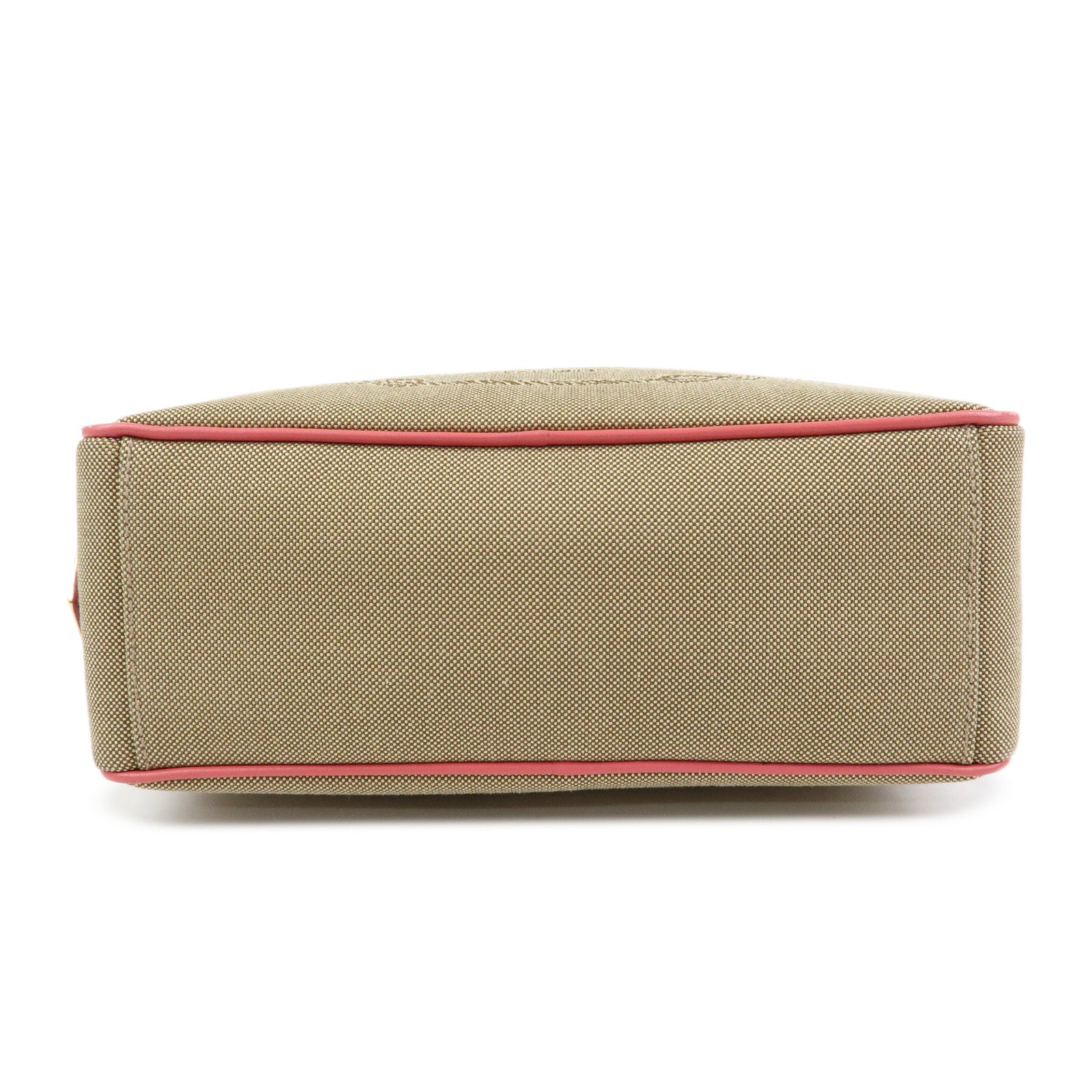 PRADA Triangle Logo Jacquard Leather Shoulder Bag Beige Pink 1BH089