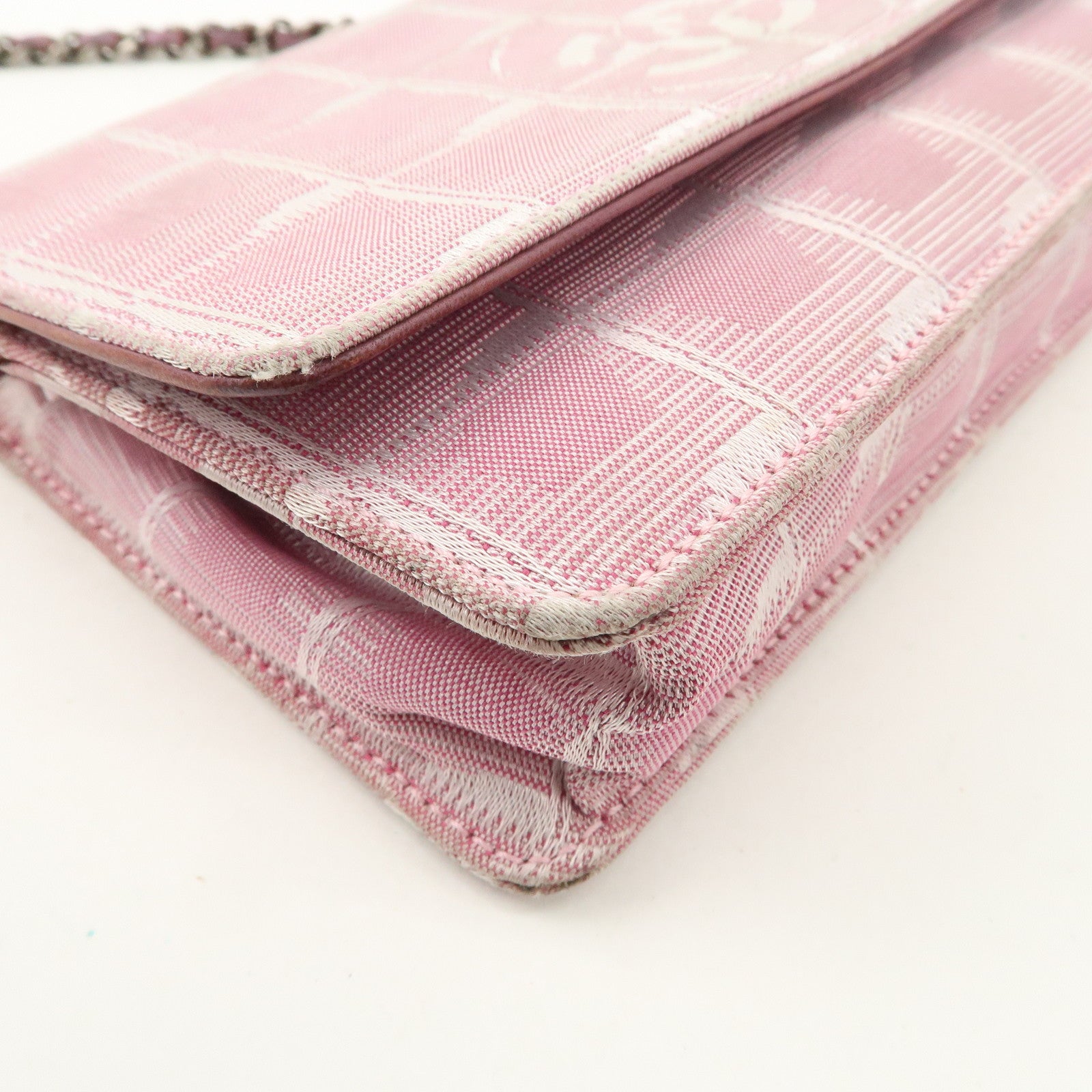 CHANEL New Travel Line Nylon Jacquard Chain Wallet Shoulder Bag 6535288 Used