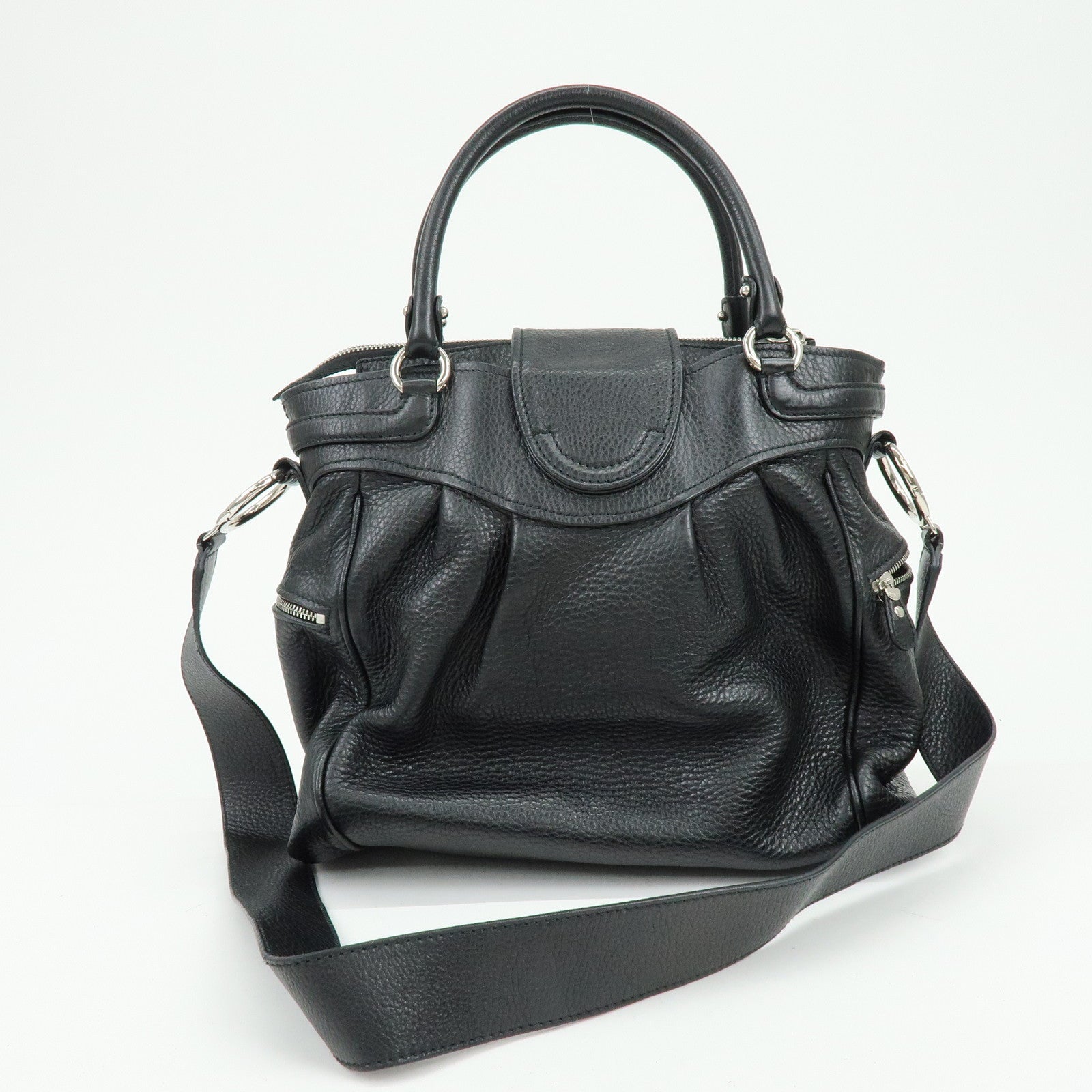 Ferragamo Gancini Leather 2Way Bag Hand Bag Shoulder Bag Black