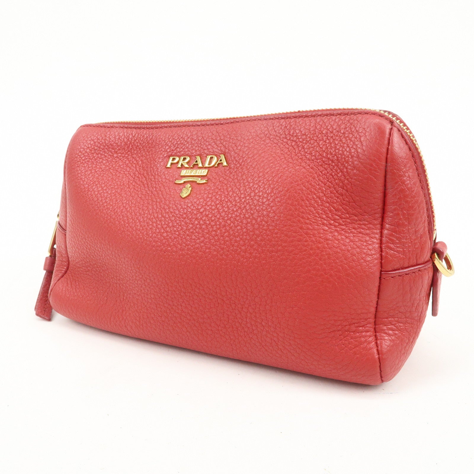 PRADA Logo Leather Pouch Cosmetic Pouch Red