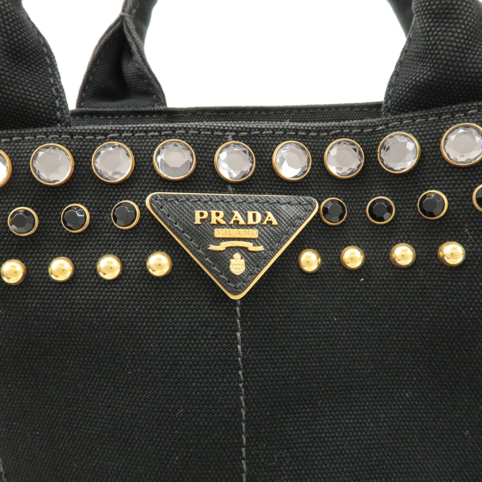 PRADA Logo Canapa Mini Canvas Bijoux 2Way Bag Hand Bag Black 1BG439 Used