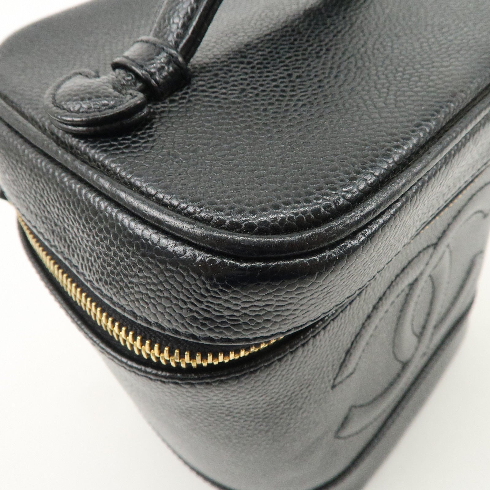 CHANEL Caviar Skin Vanity Bag Hand Bag Cosmetic Pouch Black A01998 Used