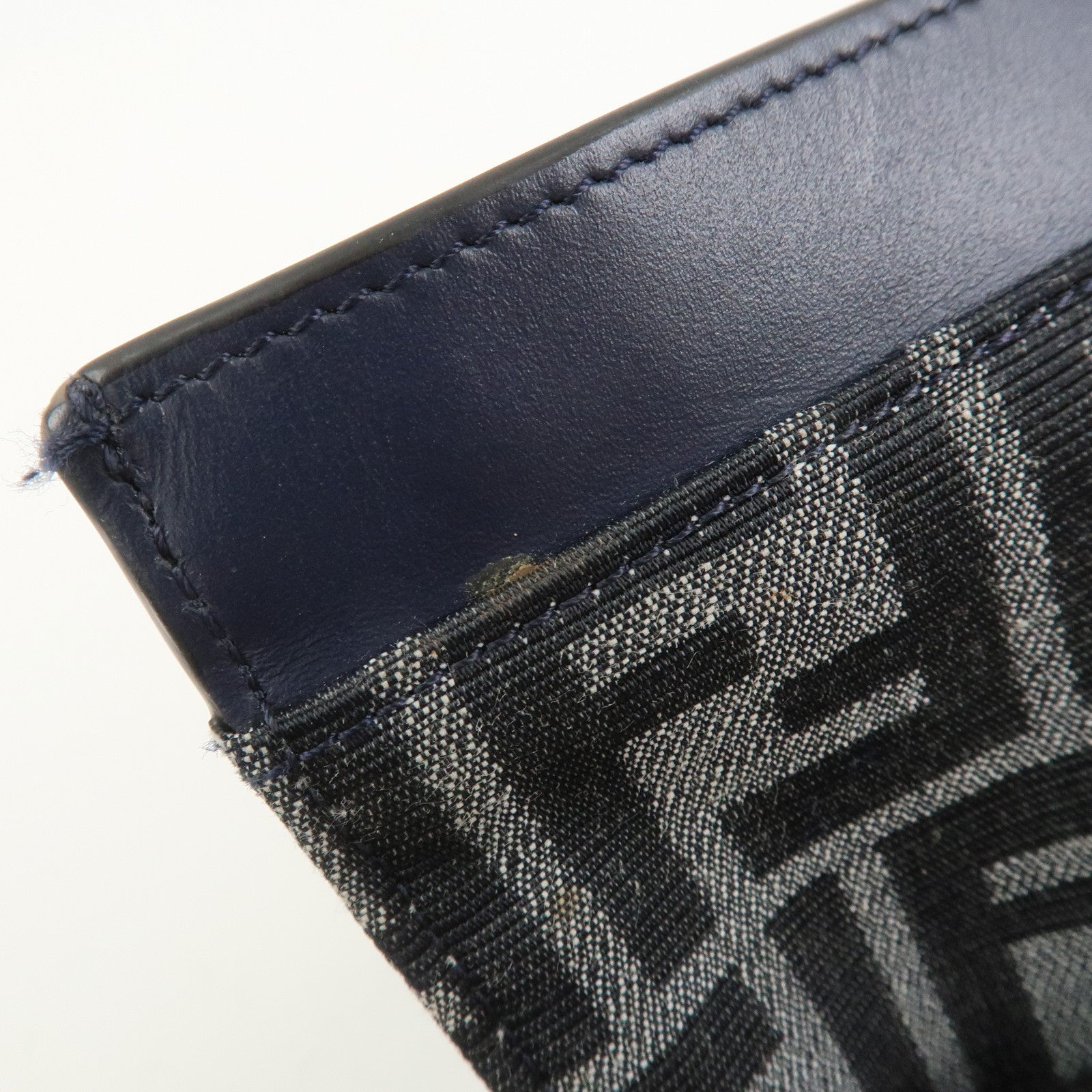 FENDI Zucca Flat Slim Canvas Leather Clutch Bag Navy 7N0134