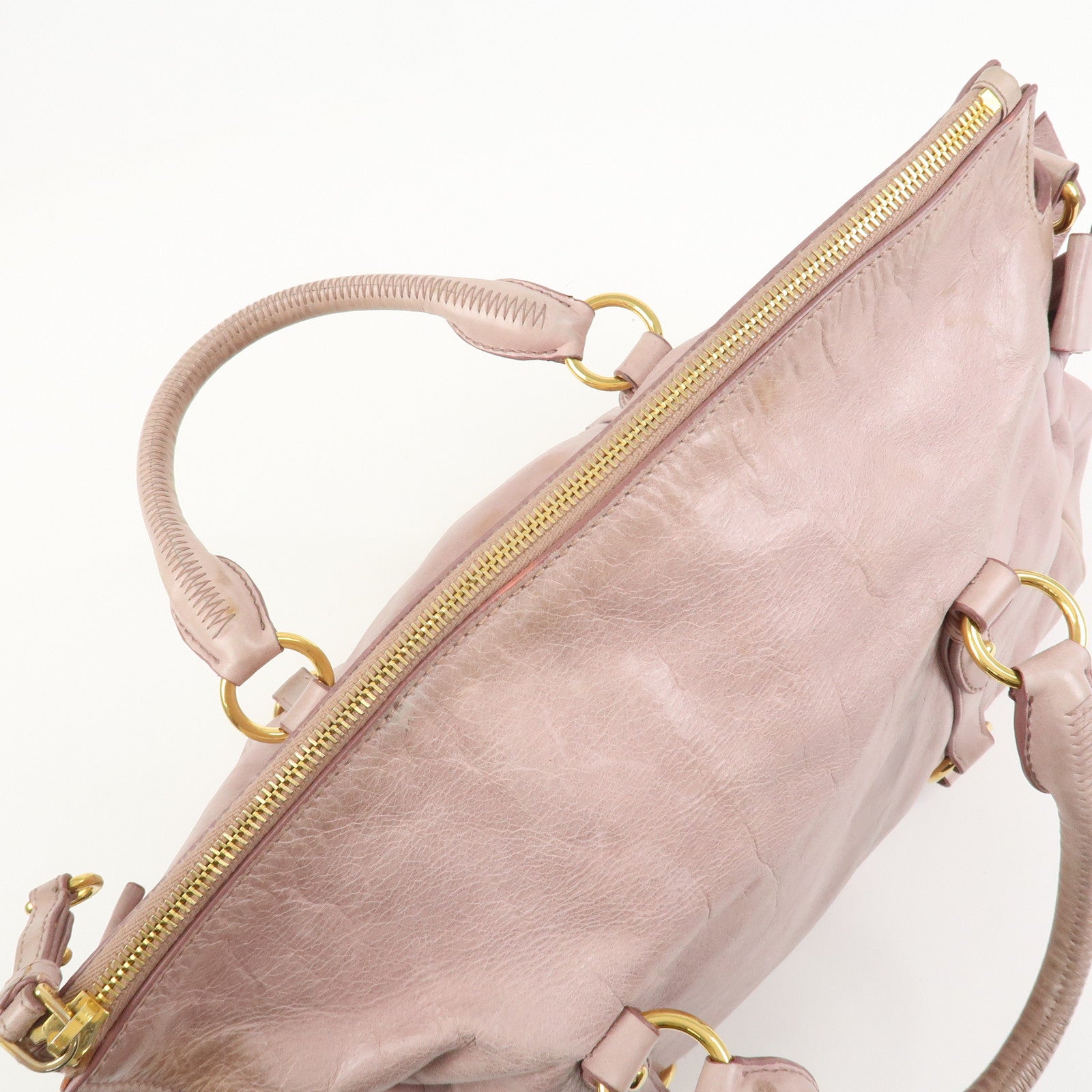 MIU MIU Side Ribbon Leather 2Way Shoulder Bag Hand Bag Pink RT0438