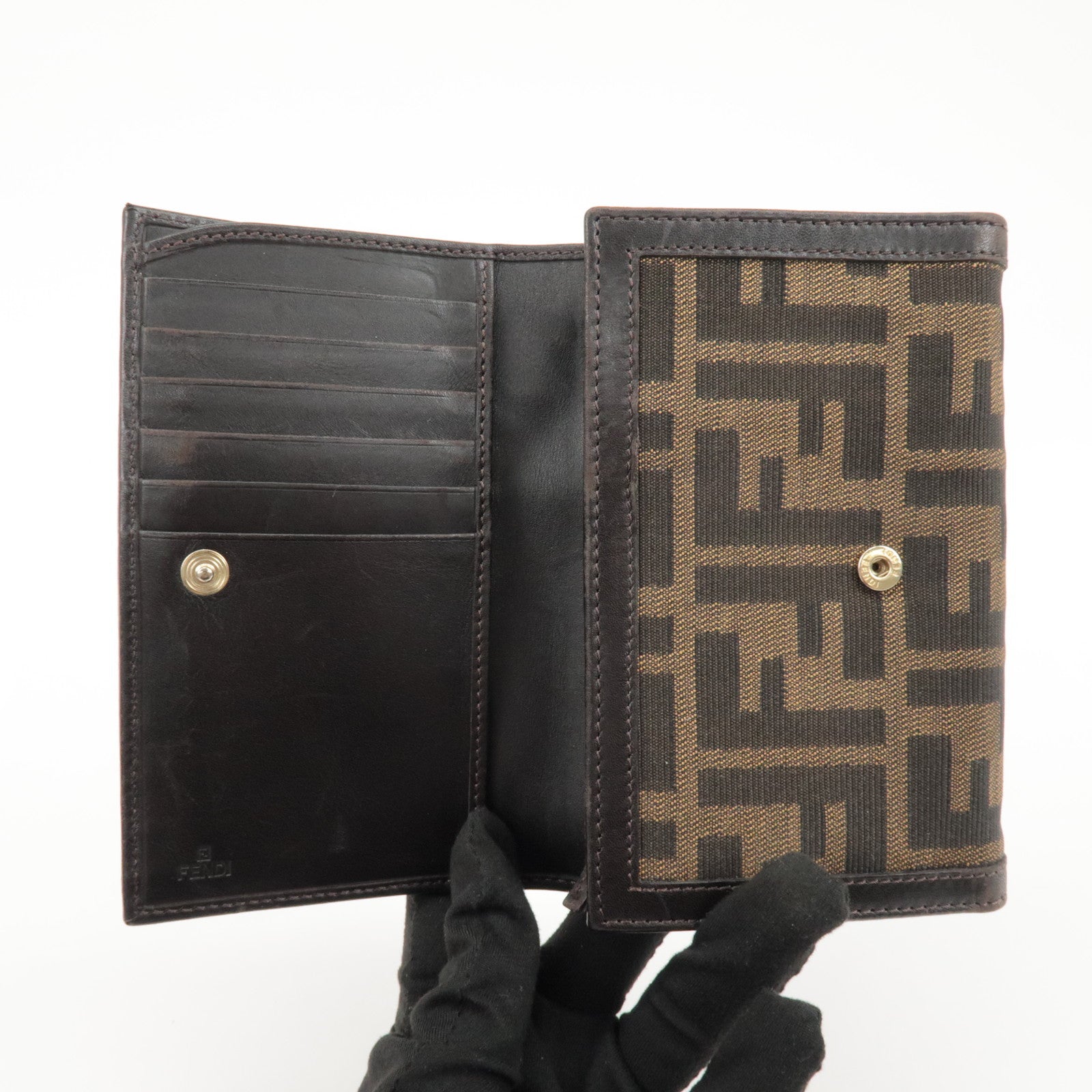 FENDI Zucca Set of 2 Canvas Leather Wallet Brown Black 8M0029 2270 Used