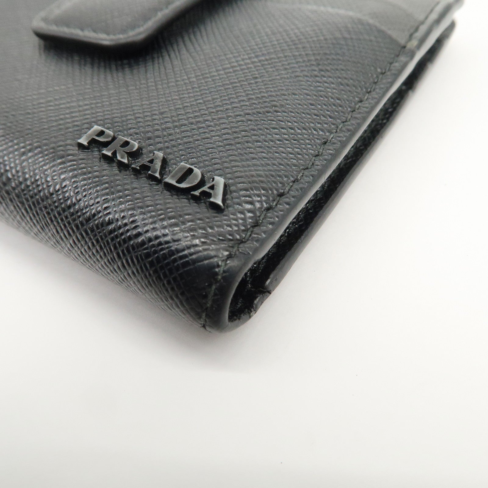 PRADA Logo Saffiano Leather Compact Wallet Black 2MC066