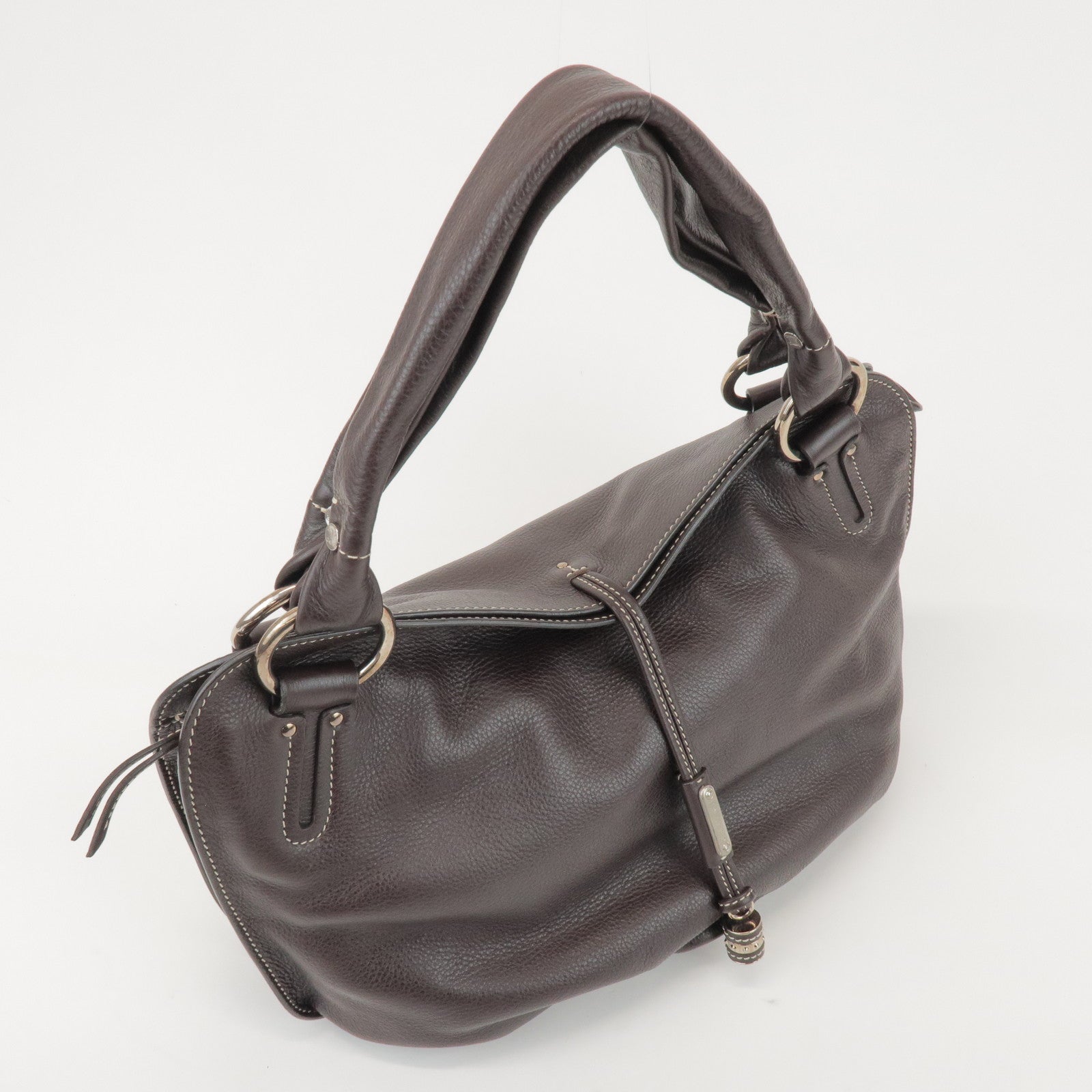 CELINE Bittersweet Leather Shoulder Bag Hand Bag Dark Brown