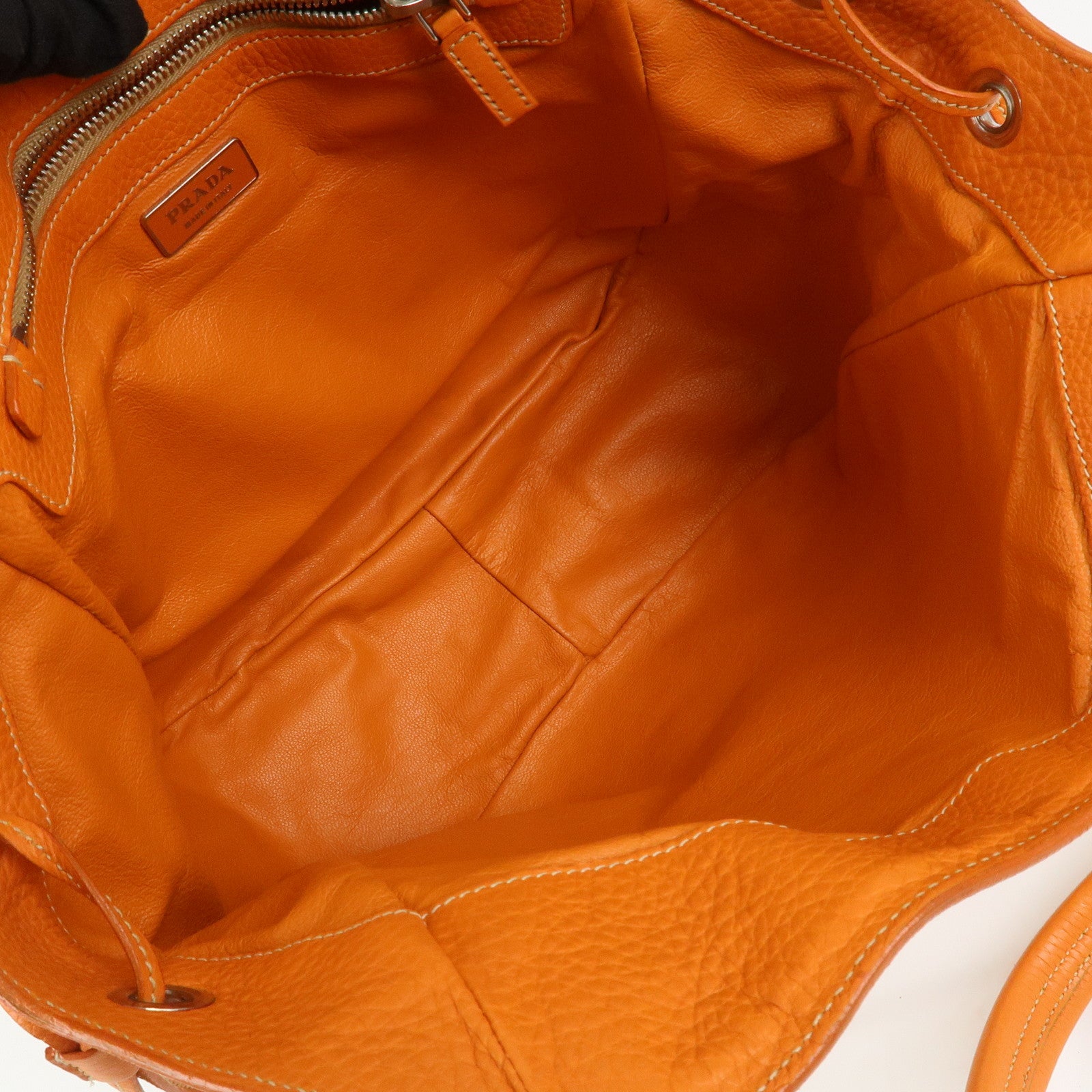 PRADA Logo Raffia Leather Shoulder Bag Hand Bag Orange BR2923