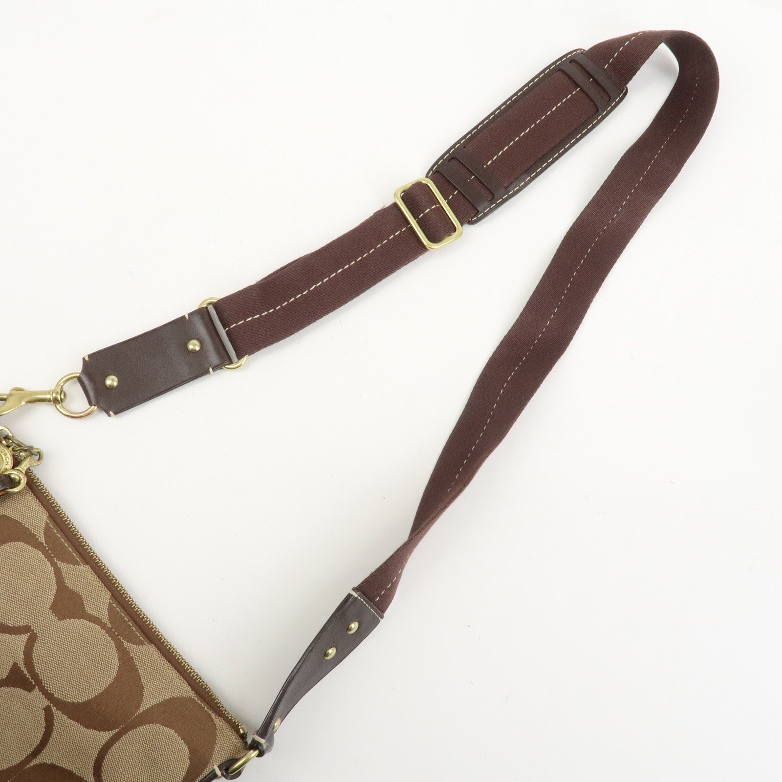 COACH Signature Canvas Leather Shoulder Crossbody Bag Beige Brown