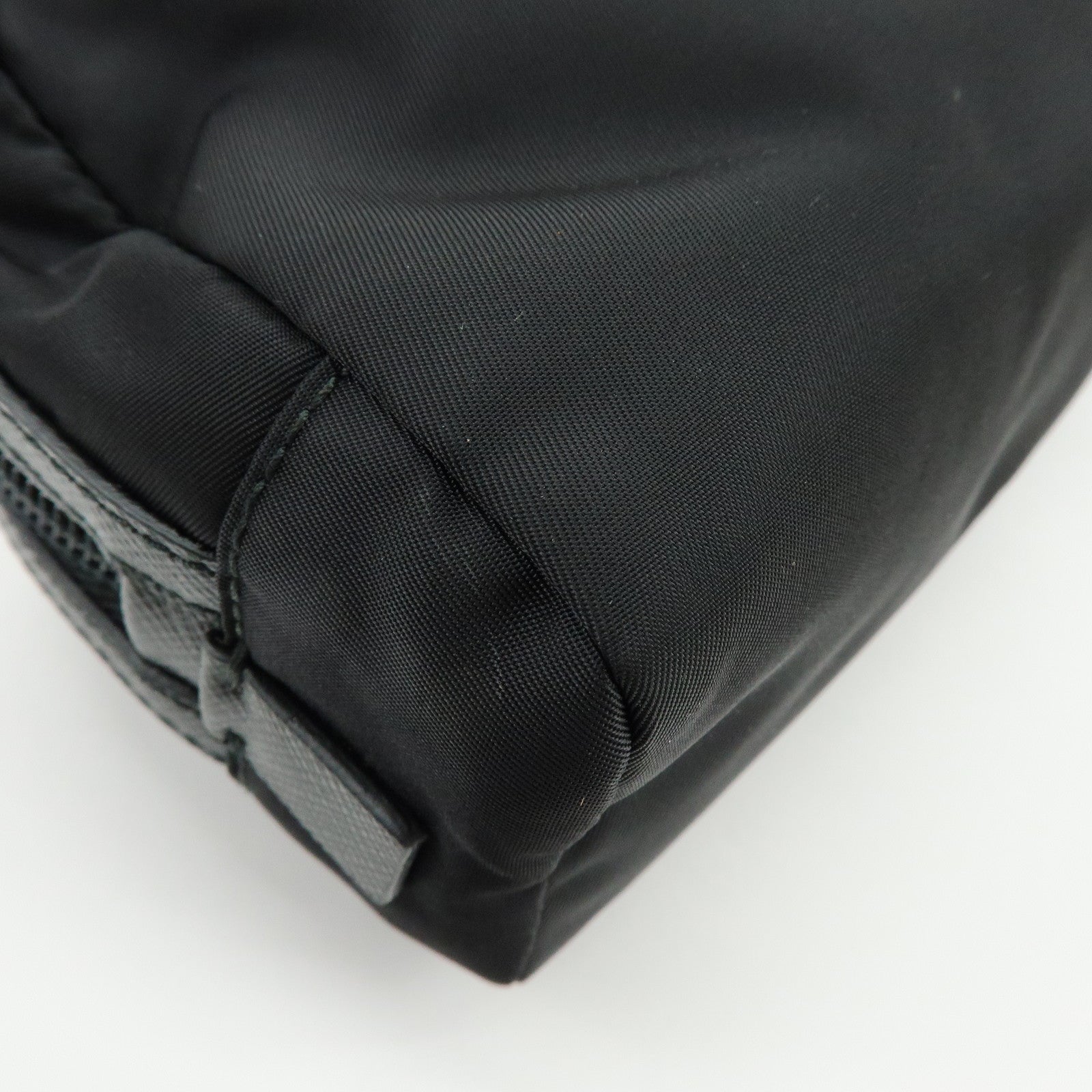 PRADA Triangle Logo Nylon Saffiano Leather Pouch Black