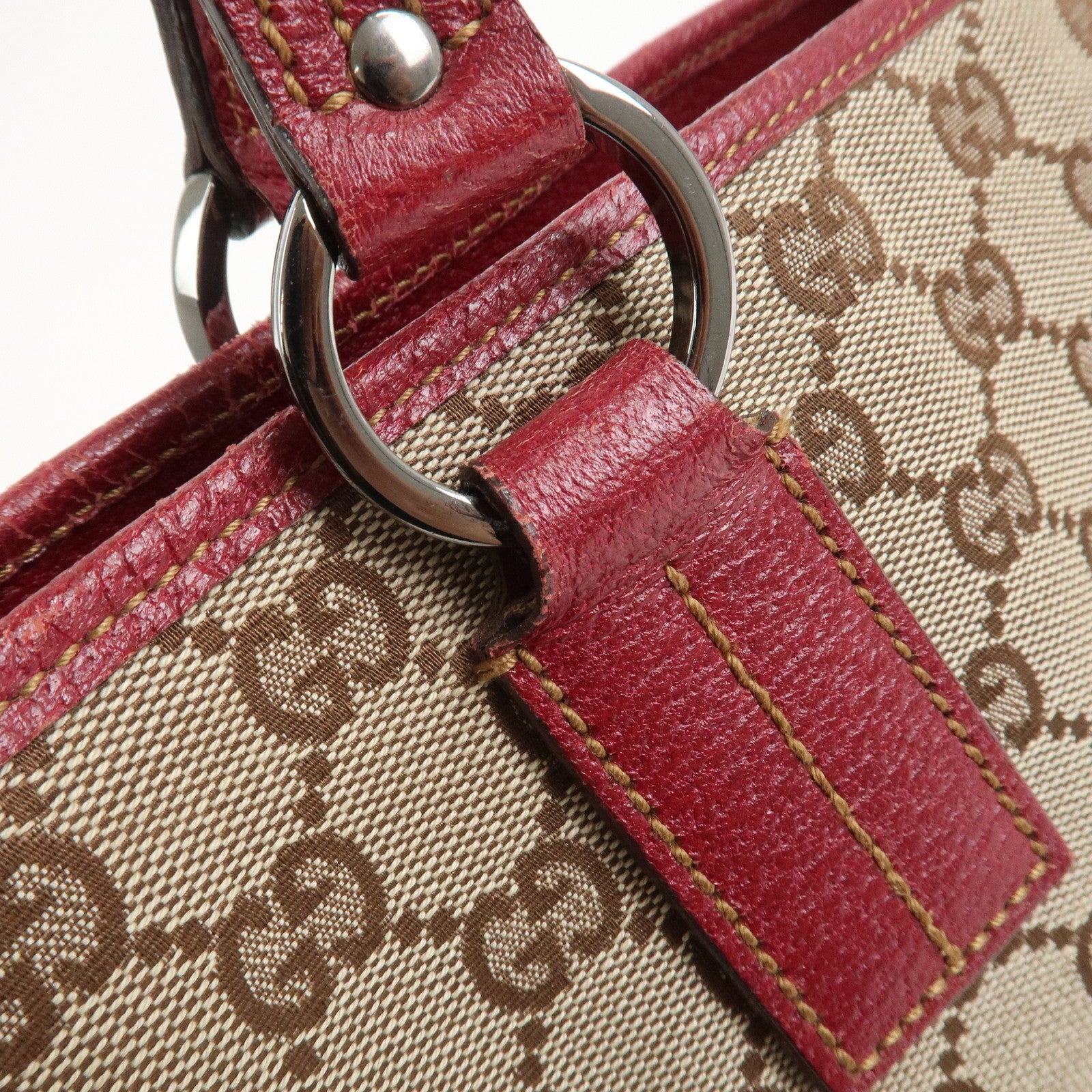 GUCCI GG Canvas Leather Hand Bag Tote Bag Beige Red 113019