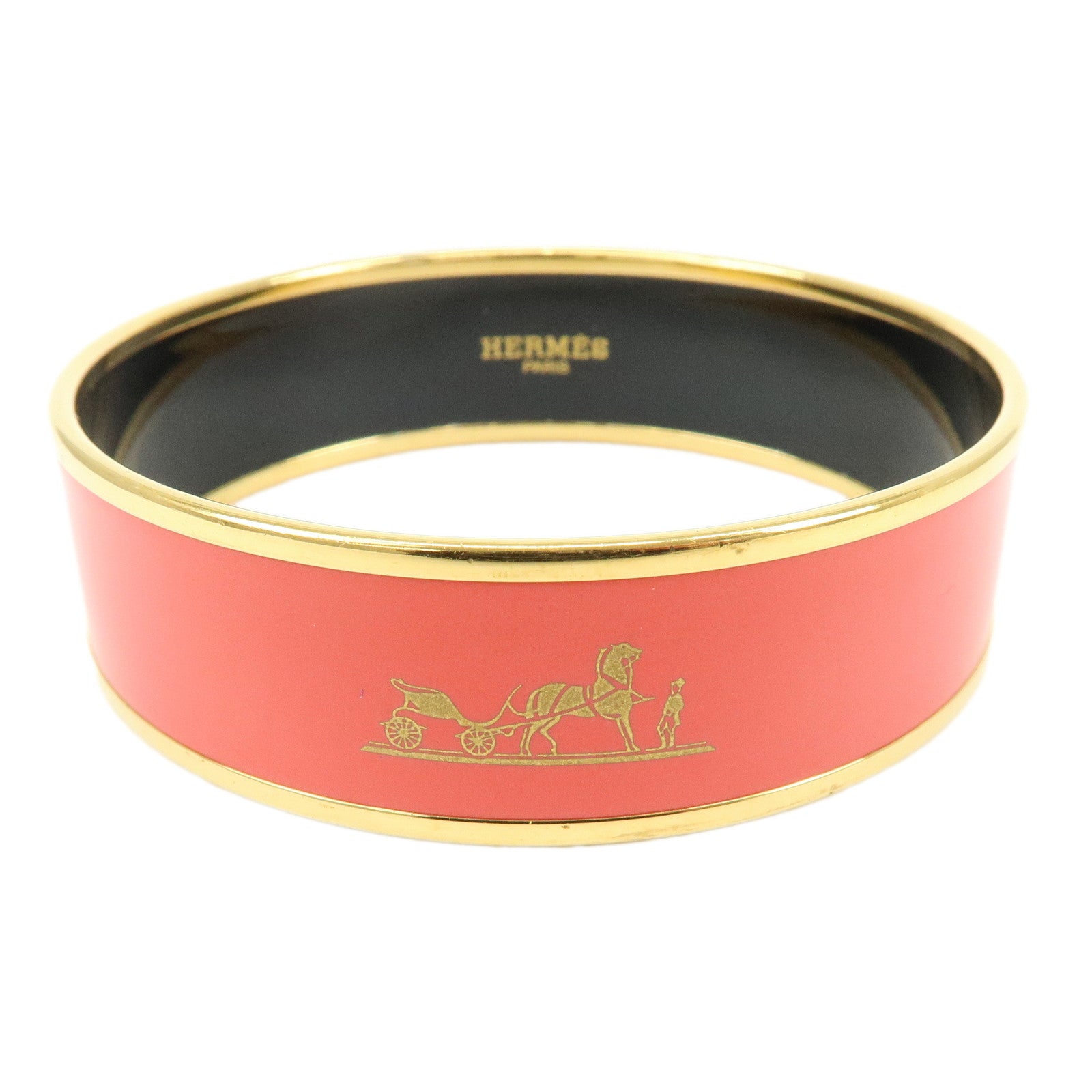 HERMES Email GM Gold Plated Bangle Bracelet Red Gold