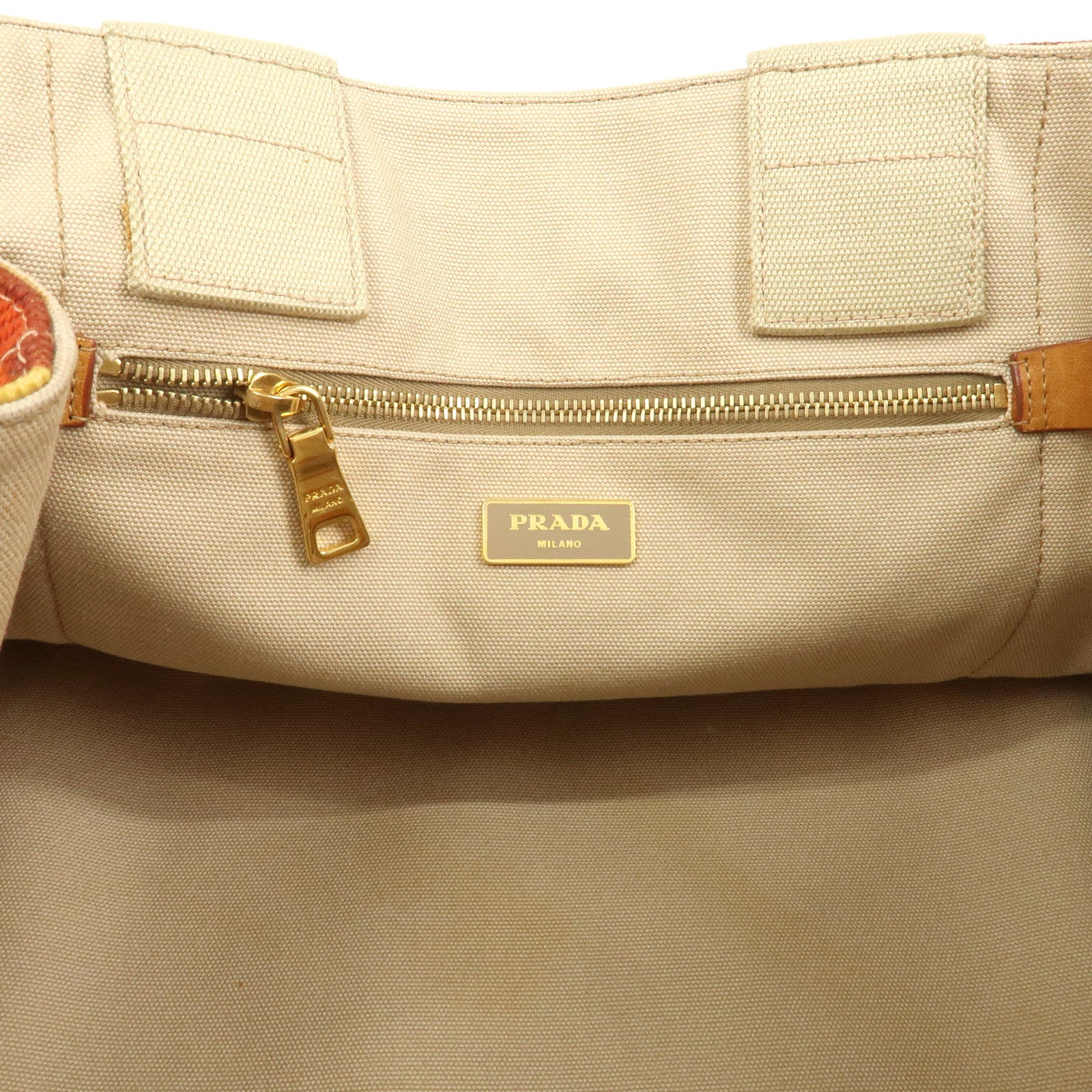 PRADA Triangle Logo Canapa Large Tote Hand Bag Orange Yellow BN1872