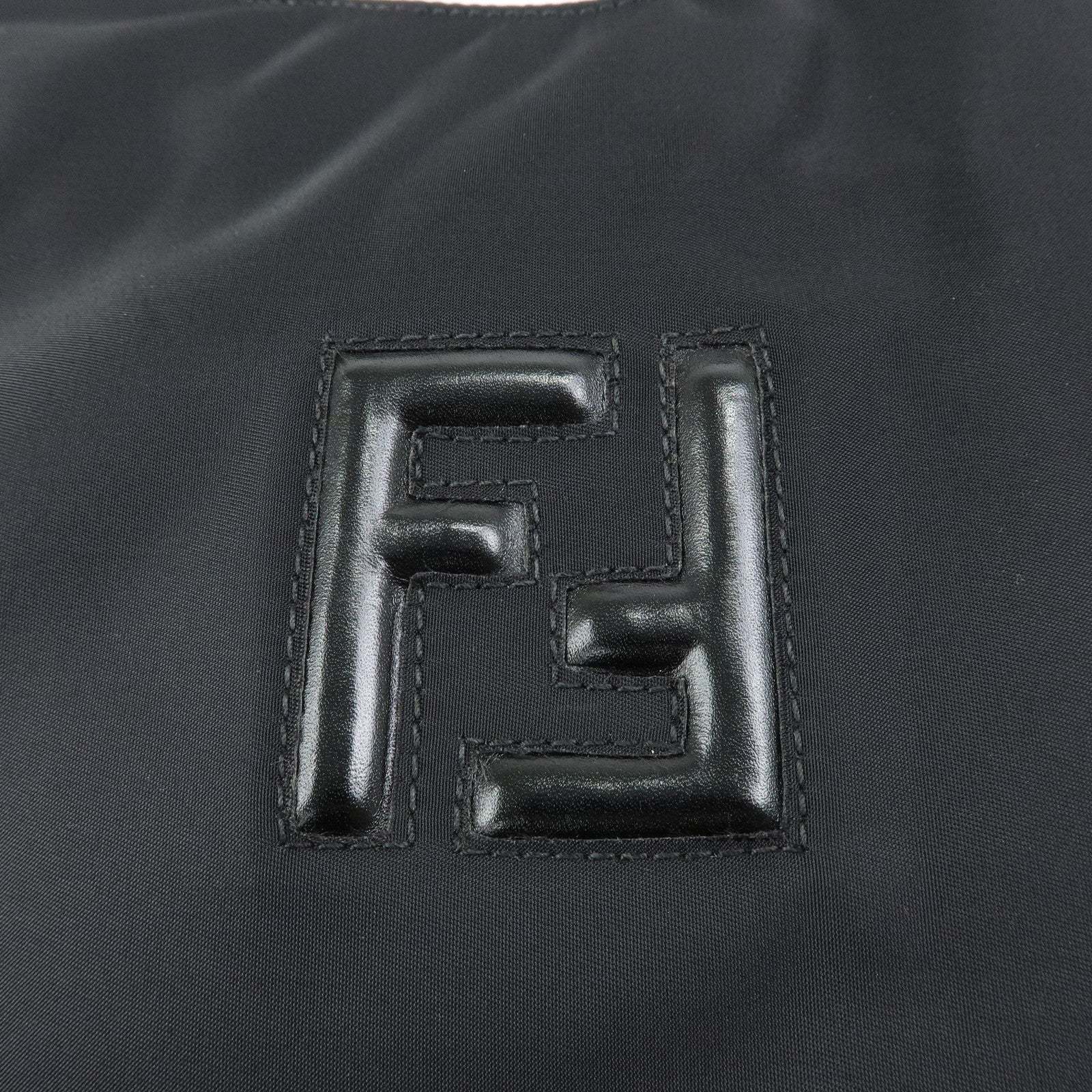 FENDI FF Logo Nylon Leather Shoulder Bag Tote Bag Black 19・B 15062