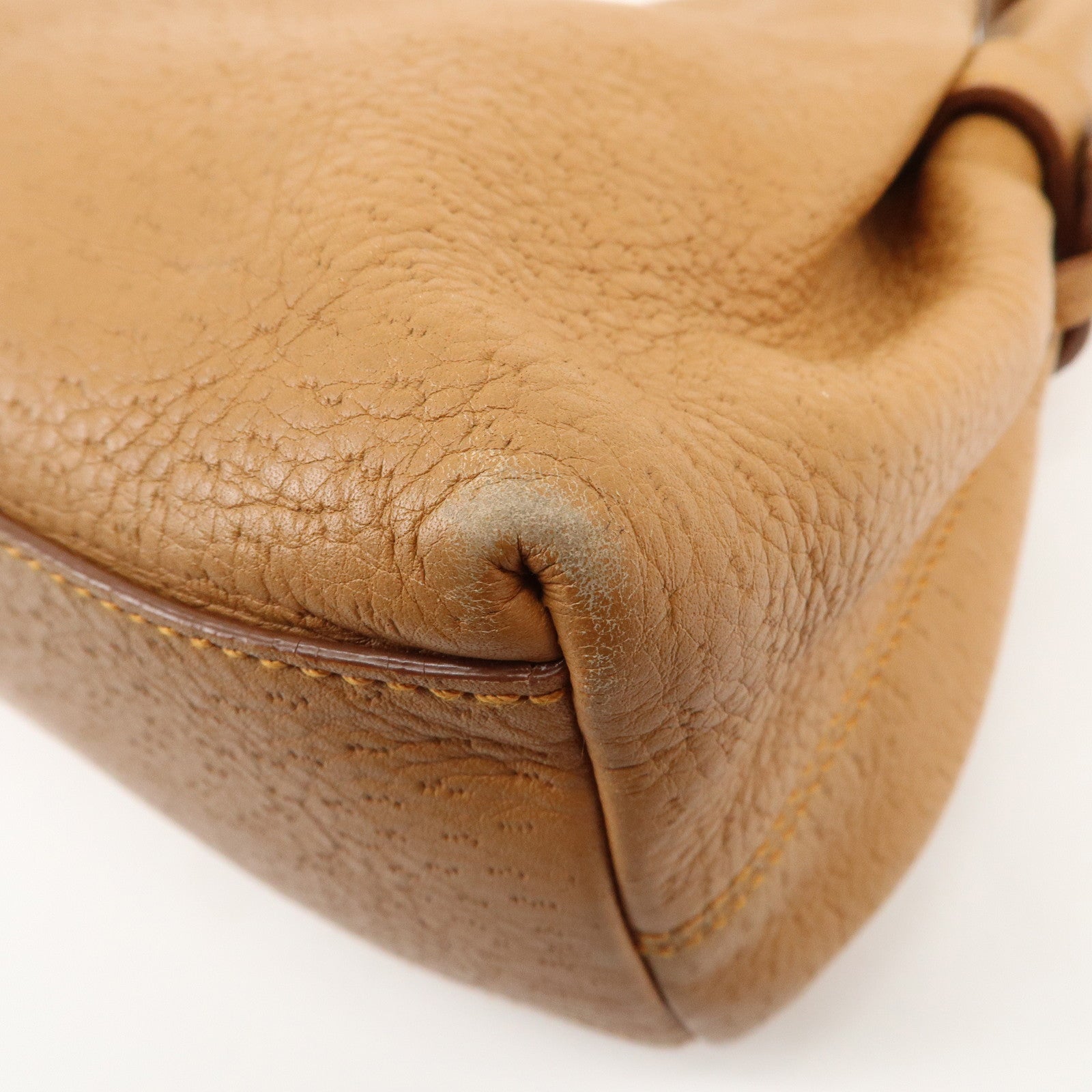 Ferragamo Gancini Leather Shoulder Bag Hand Bag Brown Gold