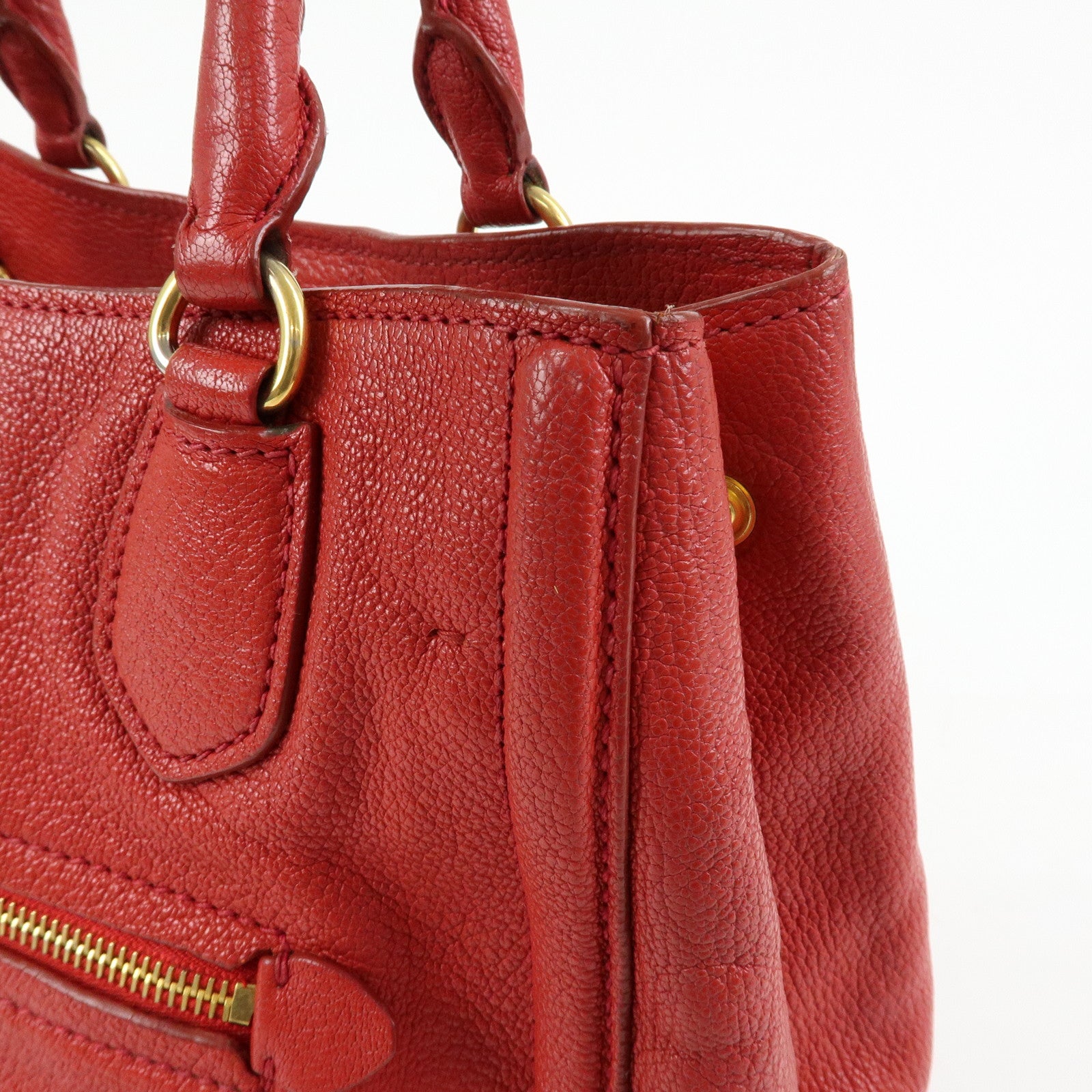 MIU MIU MADRAS Leather 2Way Bag Hand Bag Shoulder Bag Red