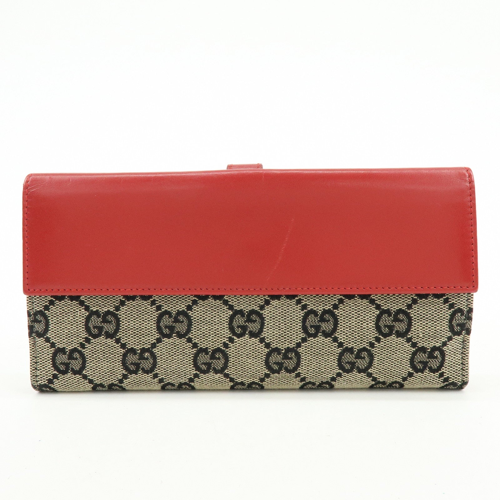 GUCCI Jackie GG Canvas Leather Long Wallet Beige Red 035.0416.2134