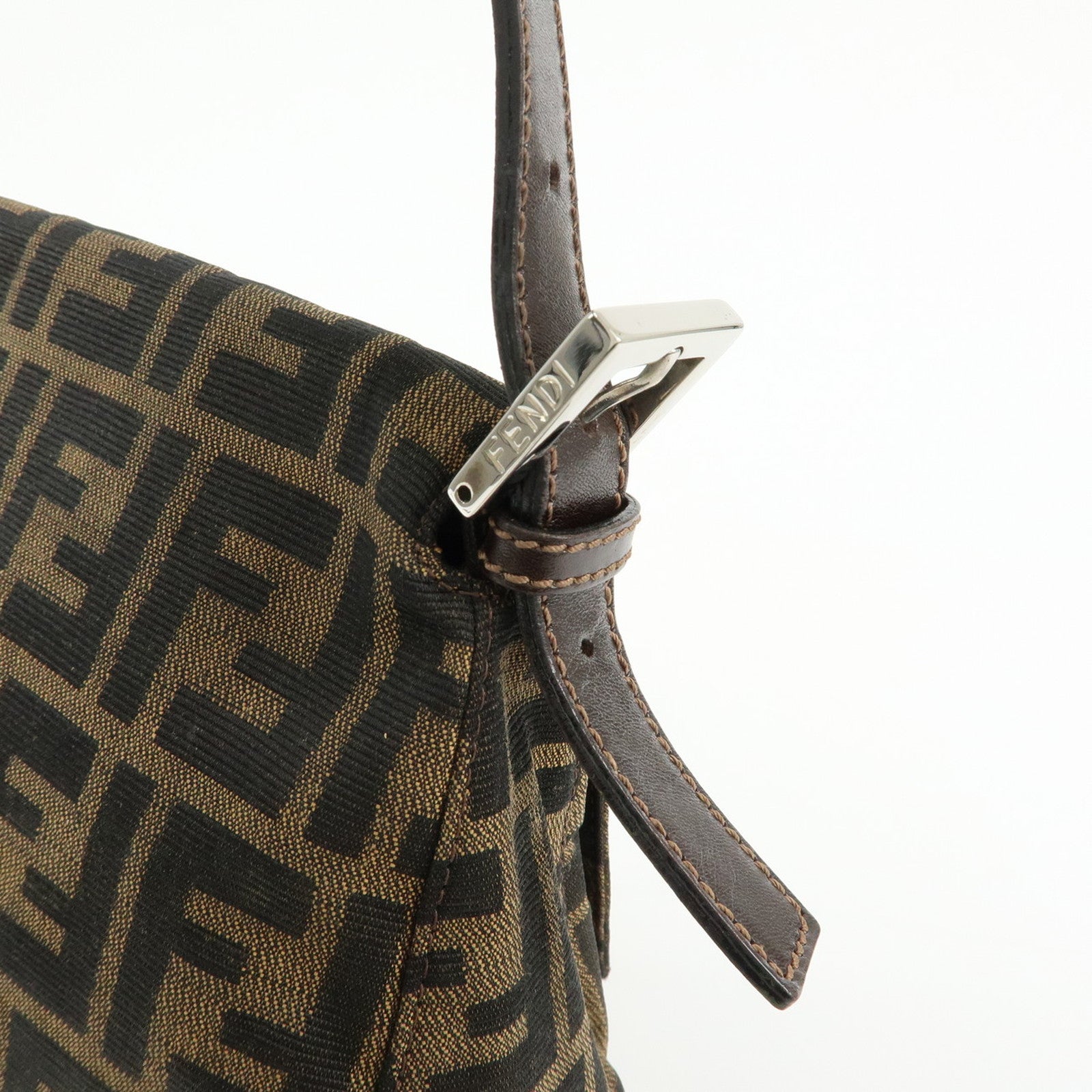 FENDI Mamma Baguette Zucca Canvas Leather Shoulder Bag Brown 26325