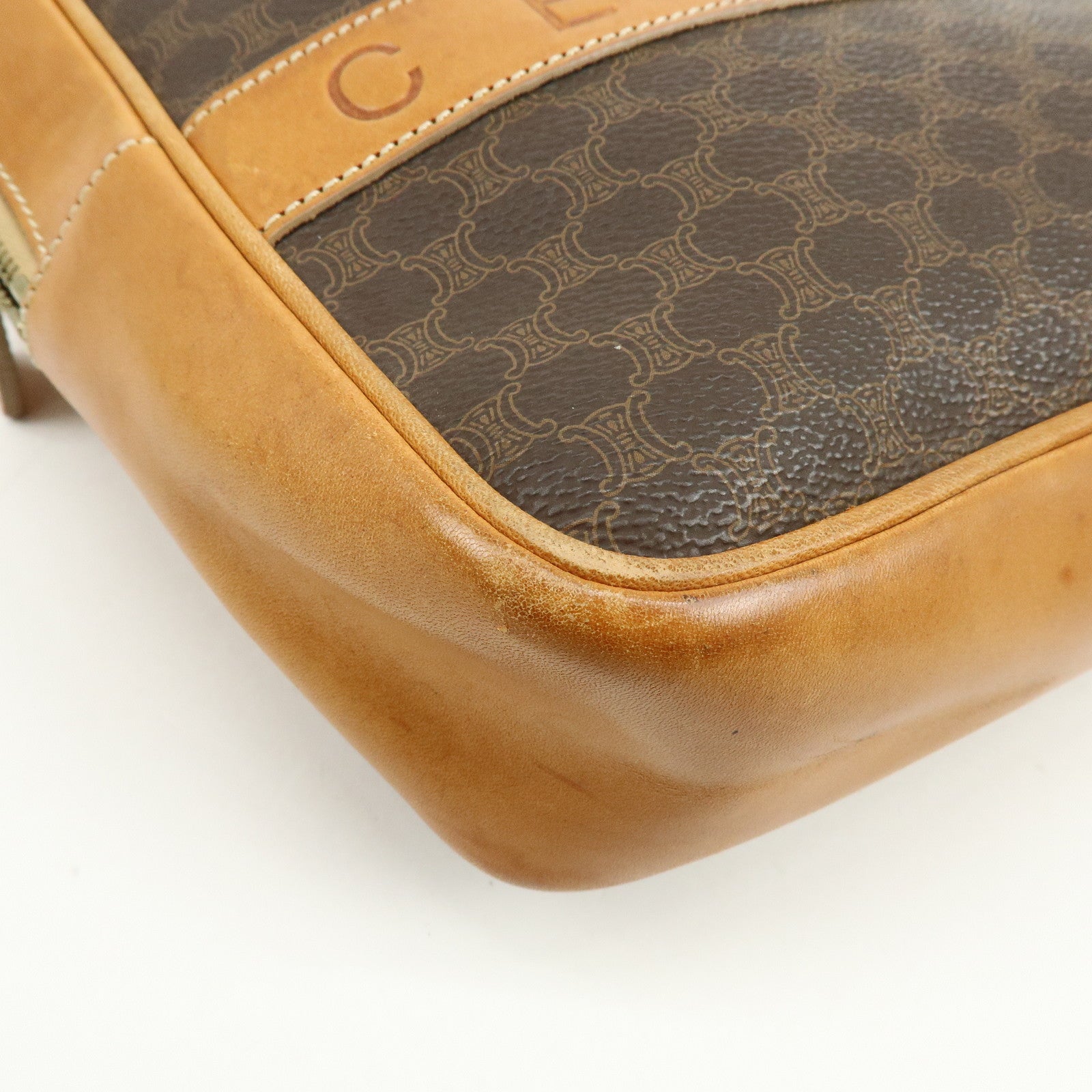 CELINE Macadam PVC Leather Hand Bag Tote Bag Brown