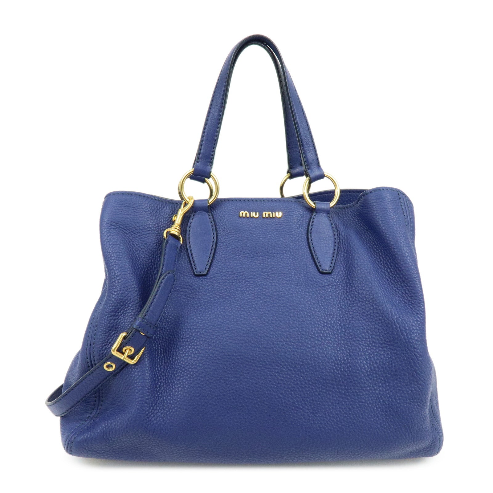 MIU MIU Leather 2Way Bag Hand Bag Shoulder Bag Blue