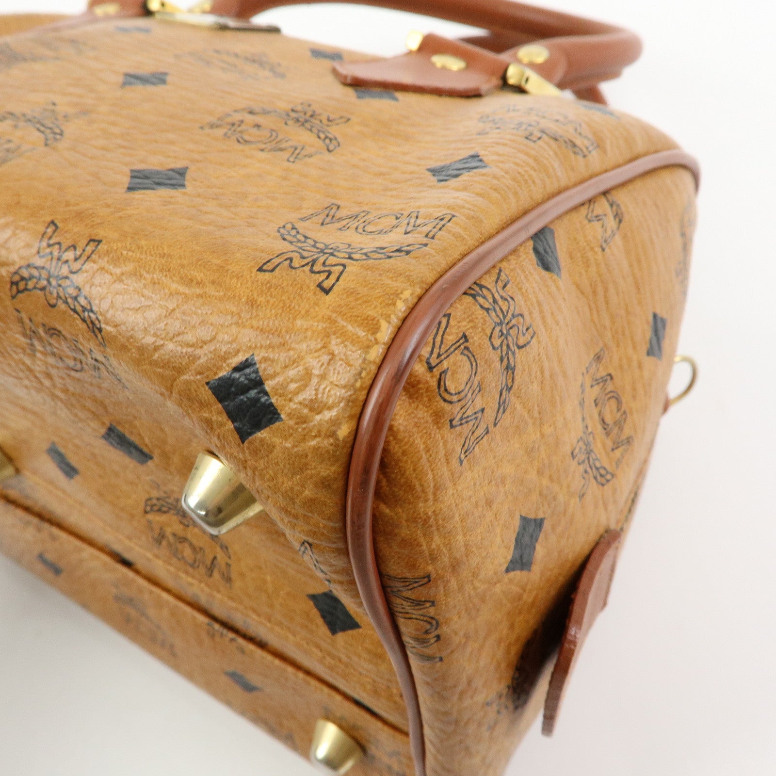 MCM Visetos PVC Leather 2Way Bag Hand Bag Boston Bag Brown