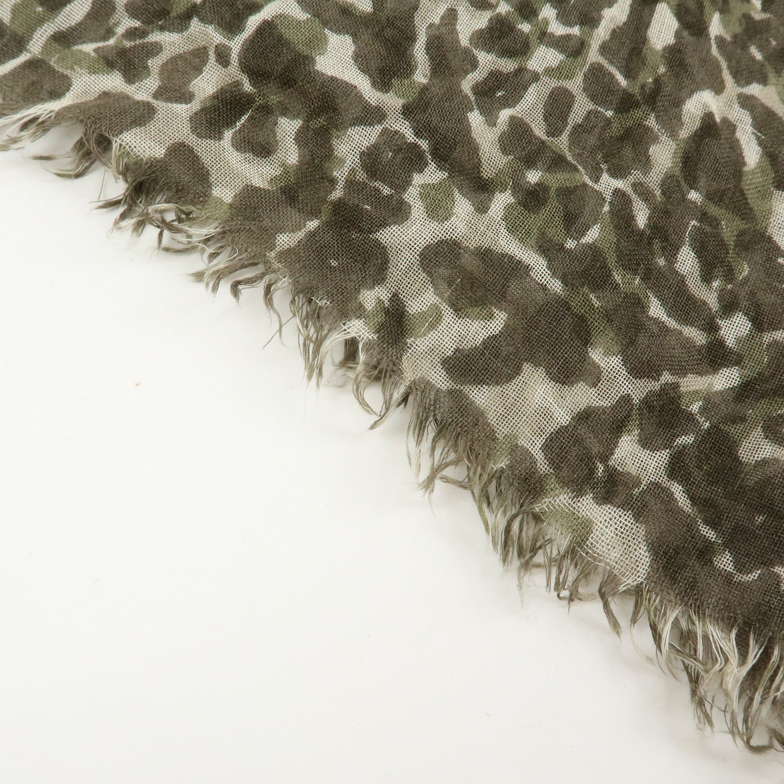 Louis Vuitton Leopard Print Cashmere Silk Scarf Shawl Khaki 400505