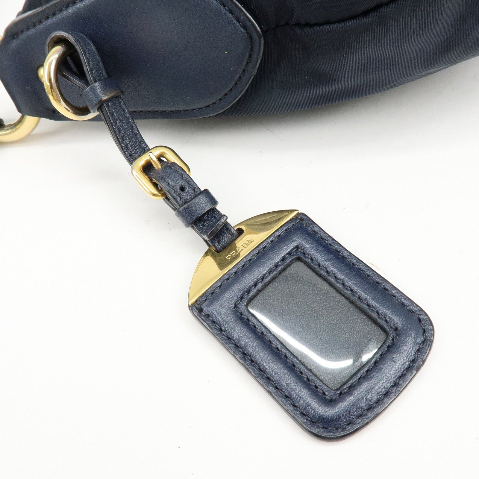 PRADA Triangle Logo Nylon Leather Shoulder Bag Hand Bag Navy