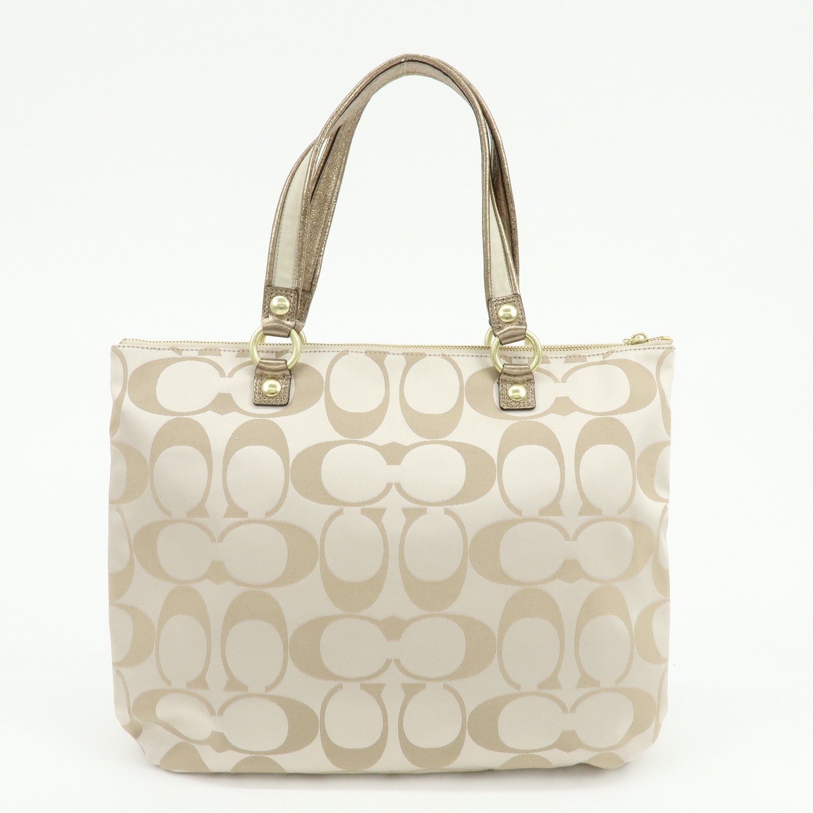 COACH Set of 2 Signature Satin Canvas Shoulder Bag Hand Bag Beige