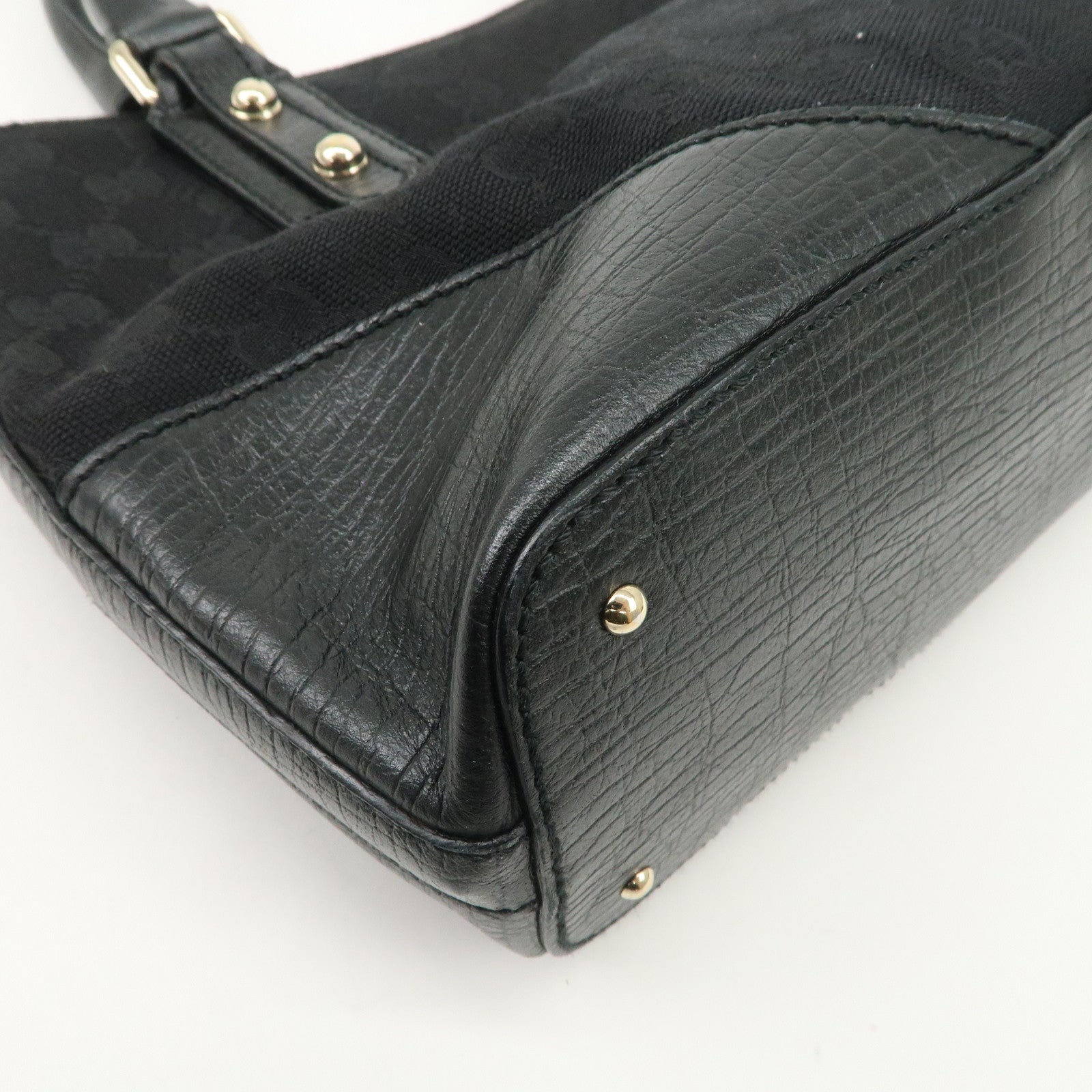 GUCCI Horsebit Sherry GG Canvas Leather Hand Bag Black 137475