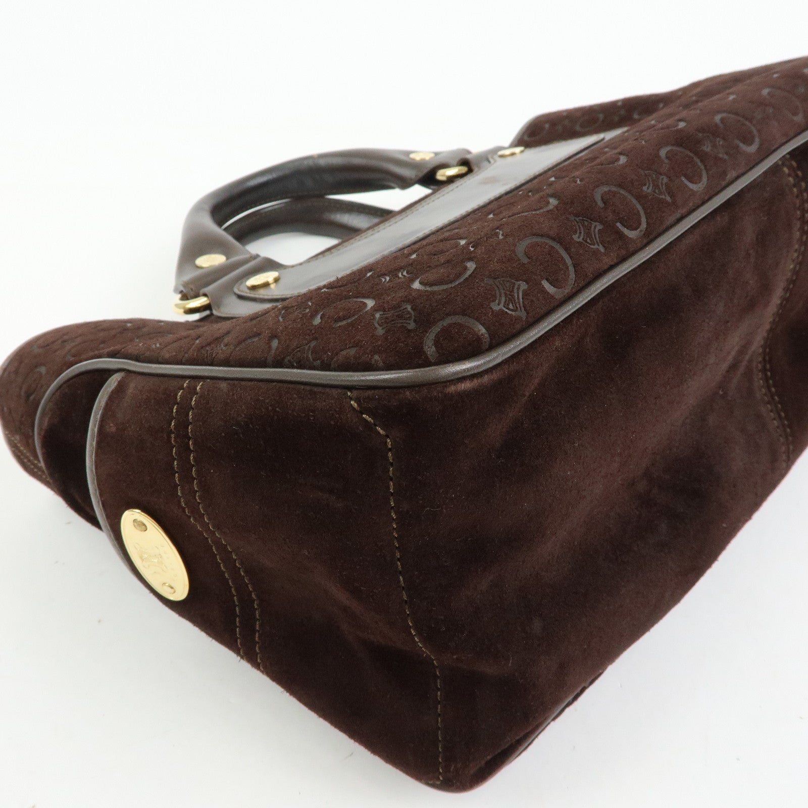 CELINE C Macadam Suede Leather Boogie Bag Hand Bag Brown