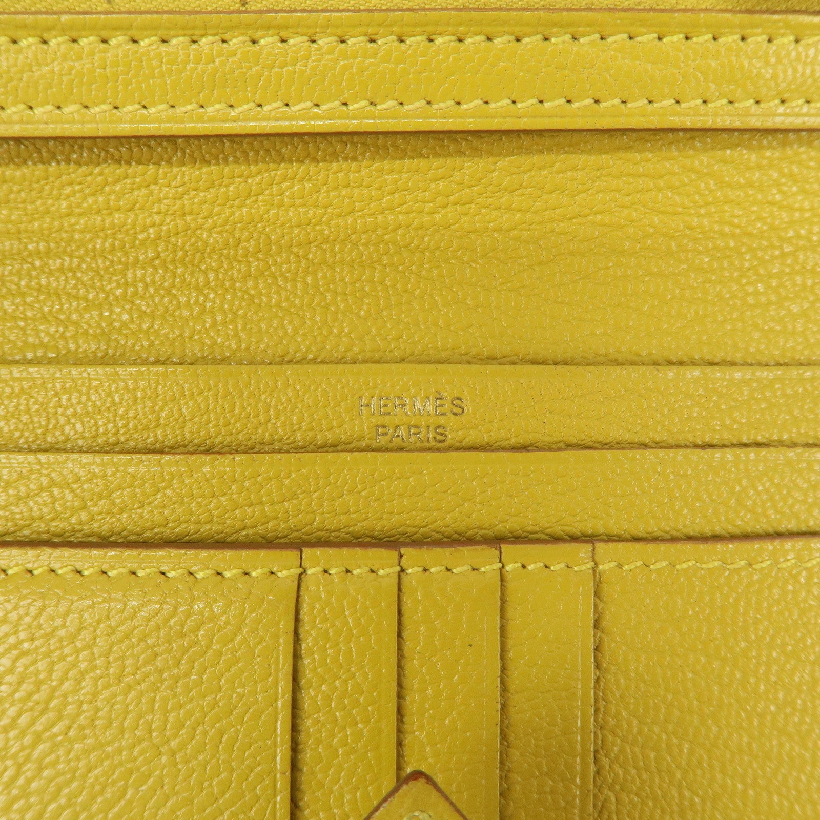 HERMES Leather Bearn Mini Compact Wallet D Stamped Yellow