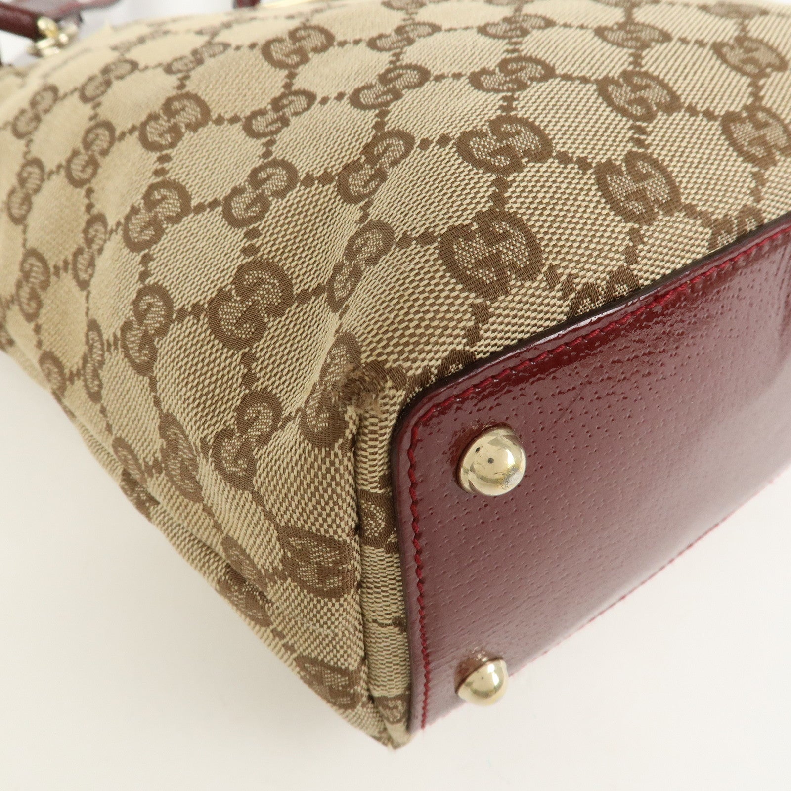 GUCCI GG Canvas Leather Tote Bag Hand Bag Brown Bordeaux 120840