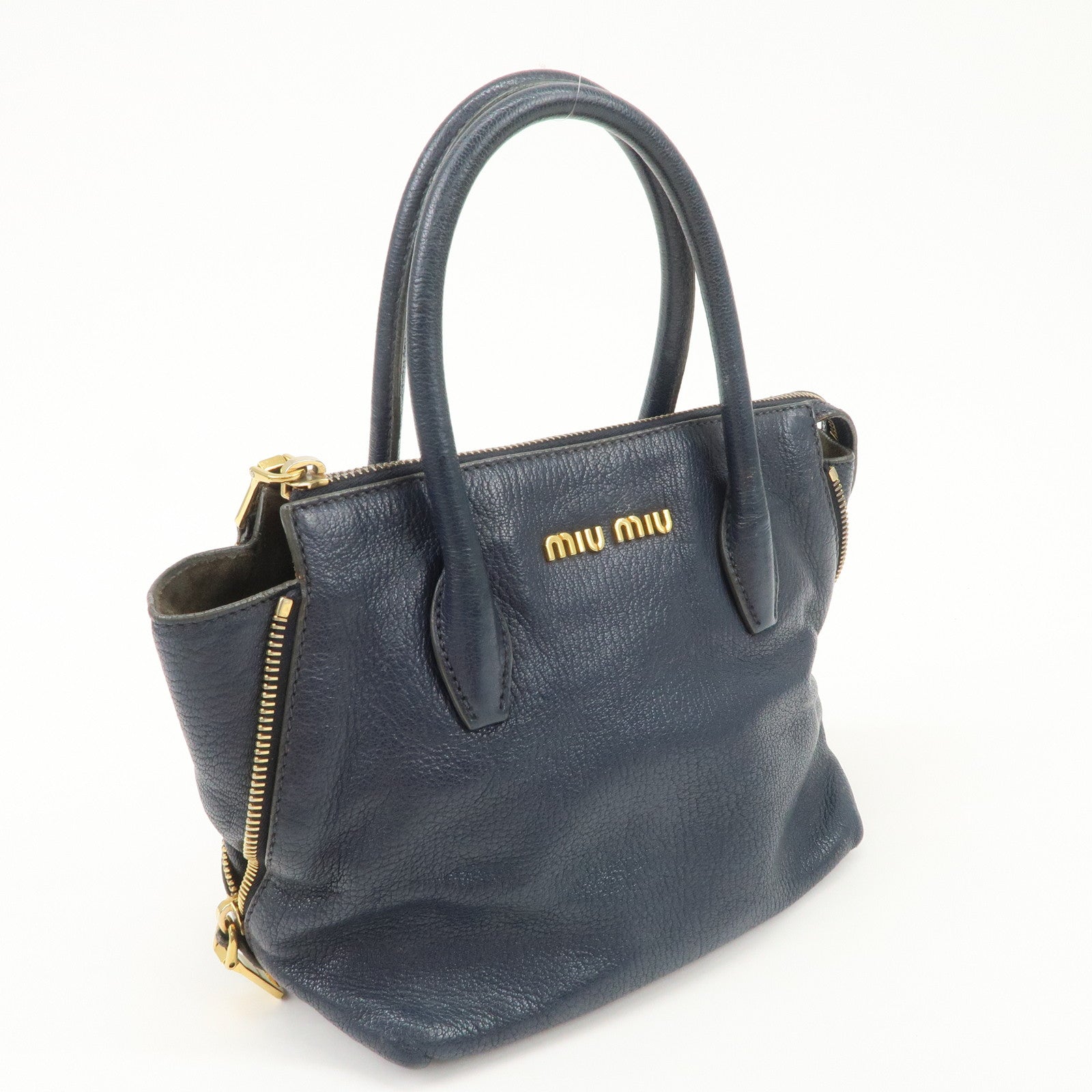 MIUMIU Matelasse Leather 2Way Bag Hand Bag Navy 5BA003