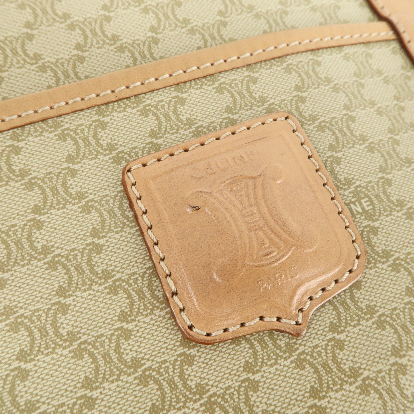 CELINE Macadam Logo PVC Boston Bag Hand Bag Beige