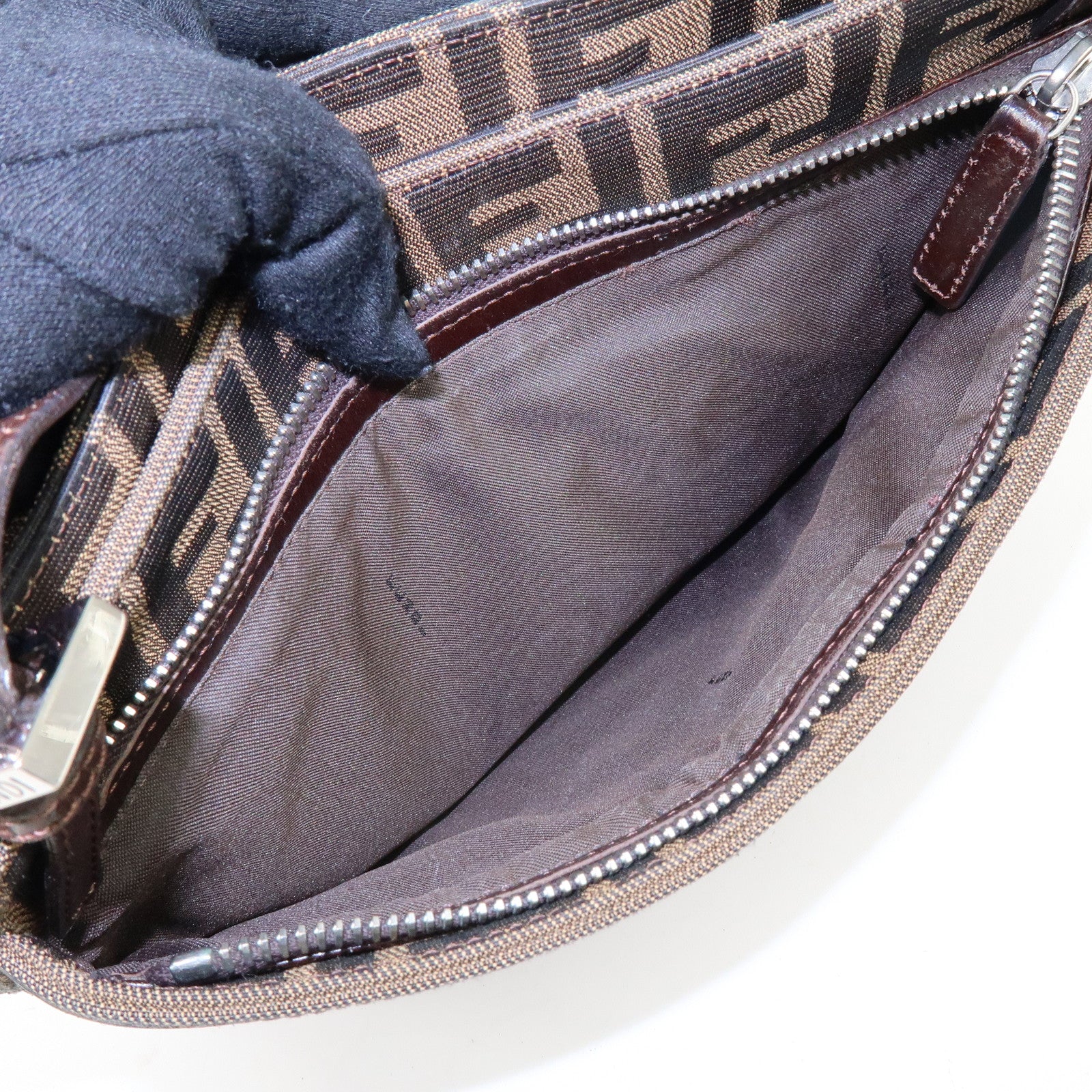 FENDI Zucca Canvas Leather Shoulder Bag Hand Bag Brown 26728