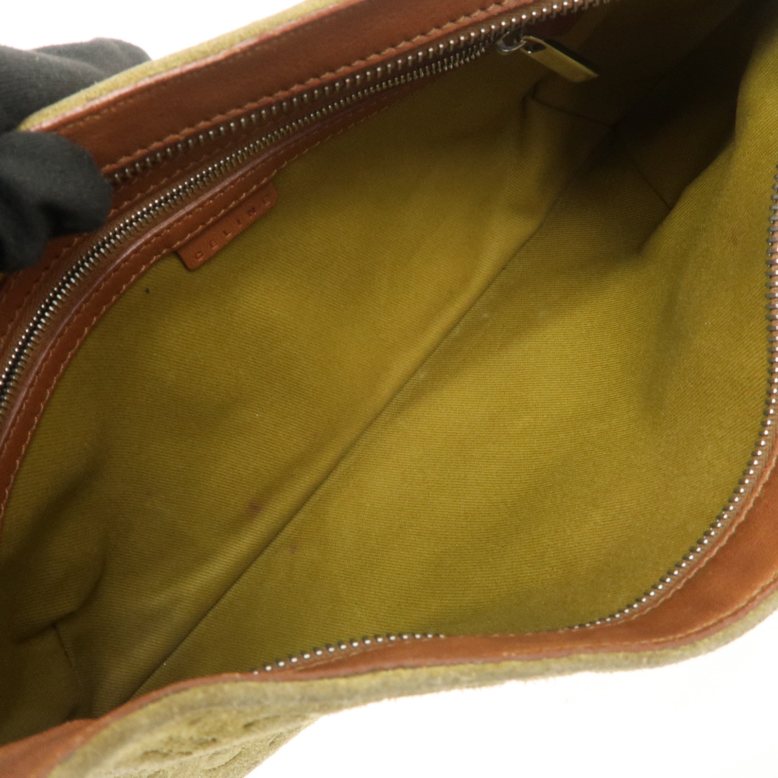 CELINE C Macadam Suede Leather Shoulder Bag Hand Bag Green Brown