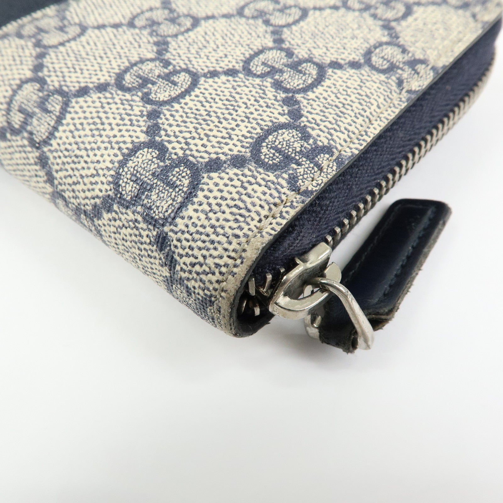 GUCCI Sherry GG Supreme Web Stripe Long Wallet Beige Navy 408831