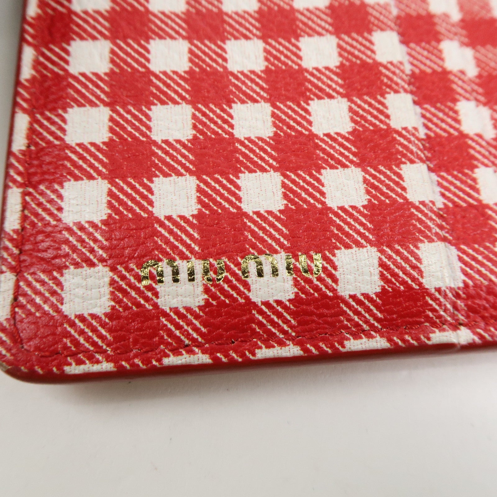 MIU MIU Logo Leather Bi-fold Compact Wallet Red 5MV204 Used