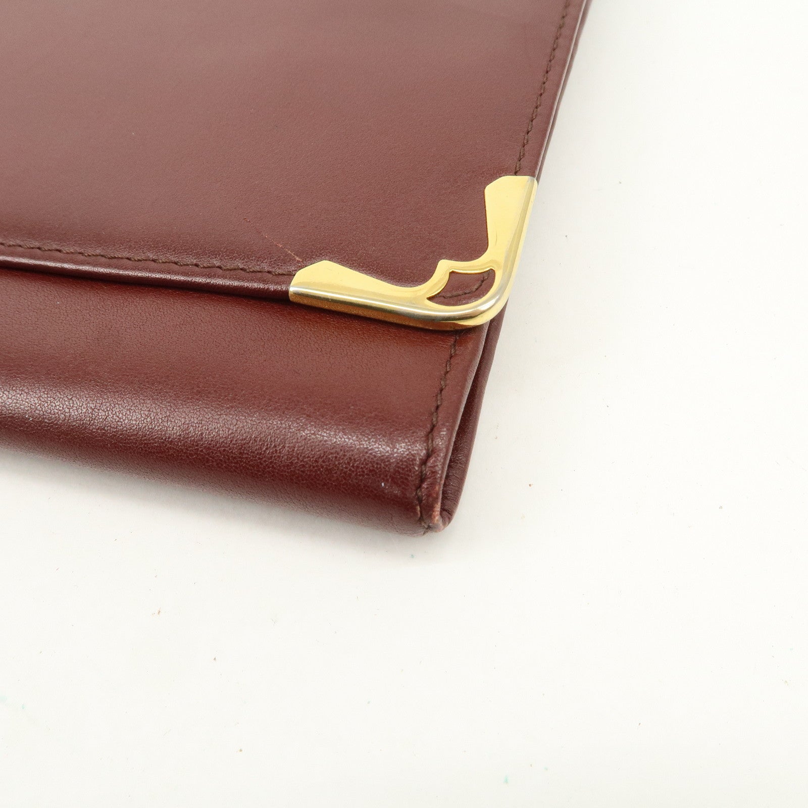 Cartier Must Line Leather Clutch Bag Bordeaux Gold Hardware Used