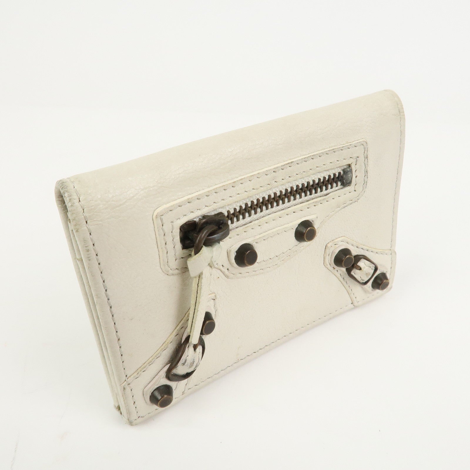 BALENCIAGA Logo Leather Card Case Card Holder Ivory 253050