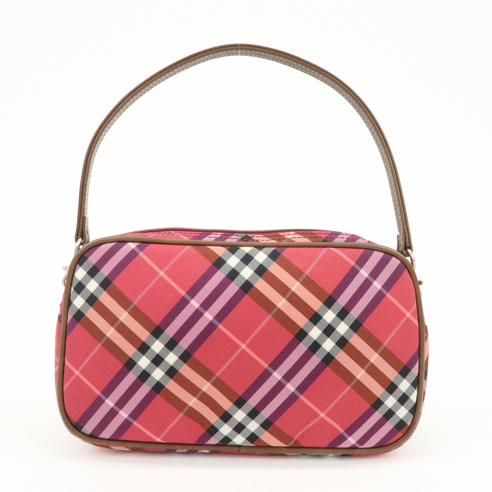 BURBERRY Cotton Leather Hand Bag Shoulder Bag Red Plaid Pattern